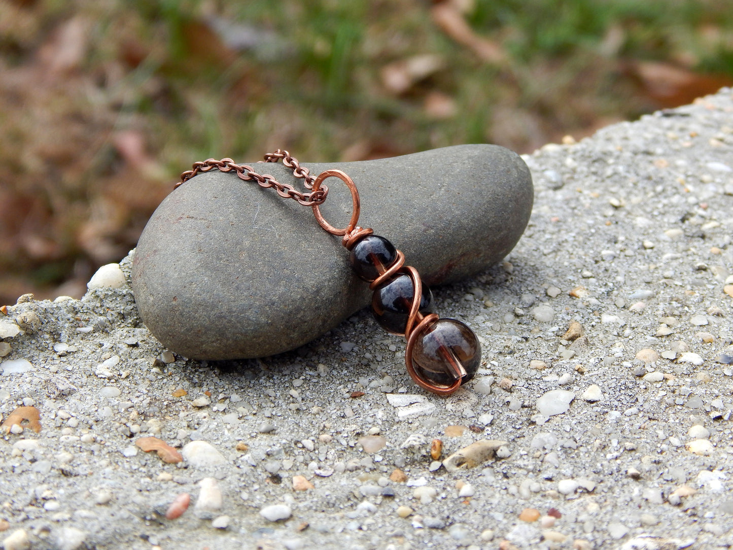 Smoky quartz copper wire wrap pendant