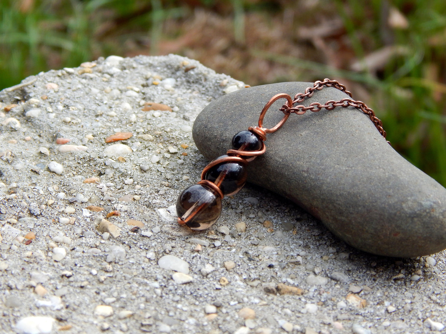 Smoky quartz copper wire wrap pendant