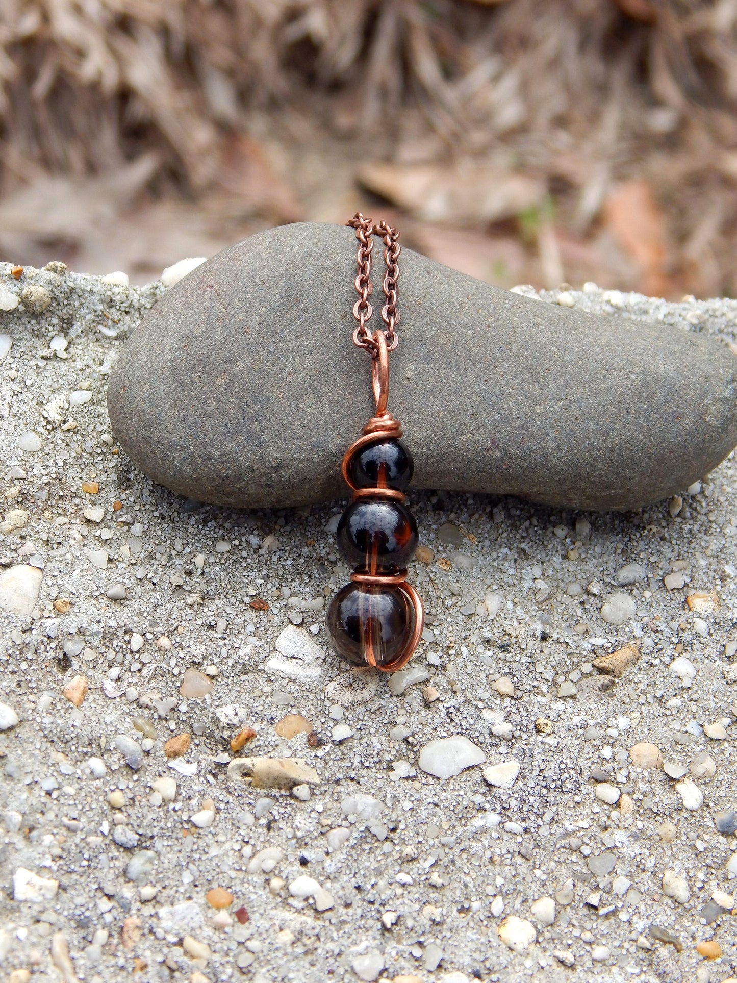 Smoky quartz copper wire wrap pendant