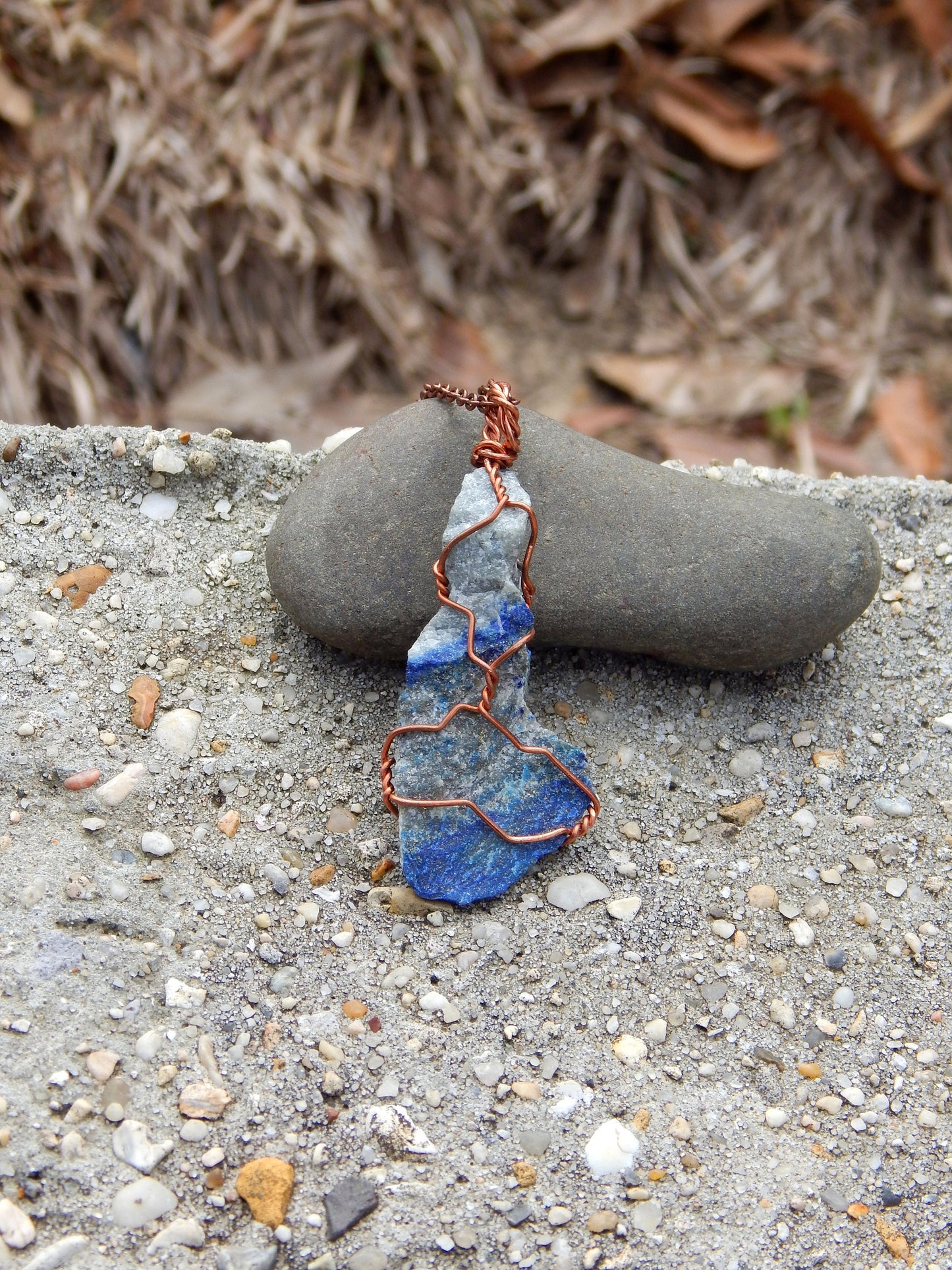 Raw lapis lazuli wire wrap pendant