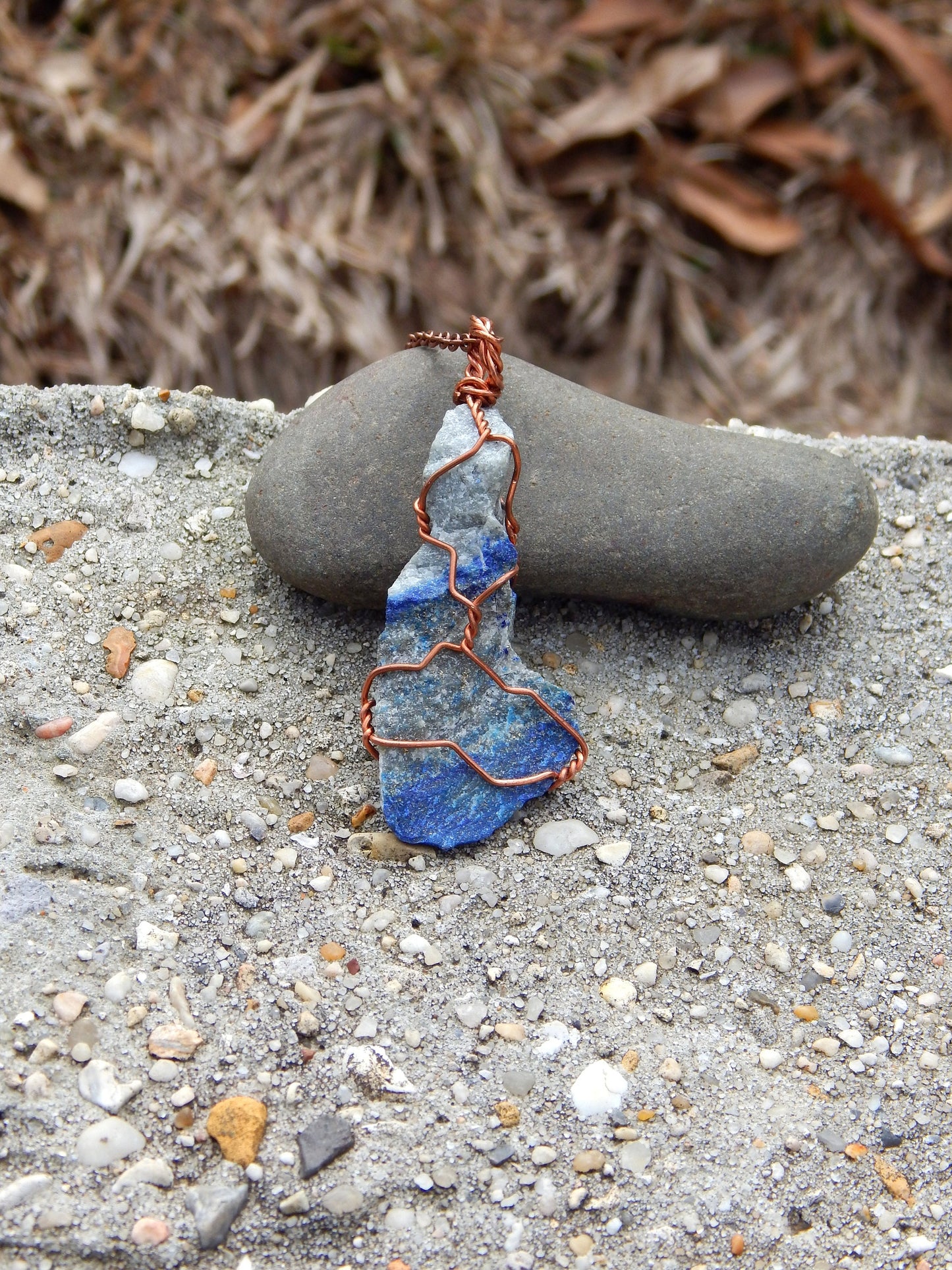 Raw lapis lazuli wire wrap pendant