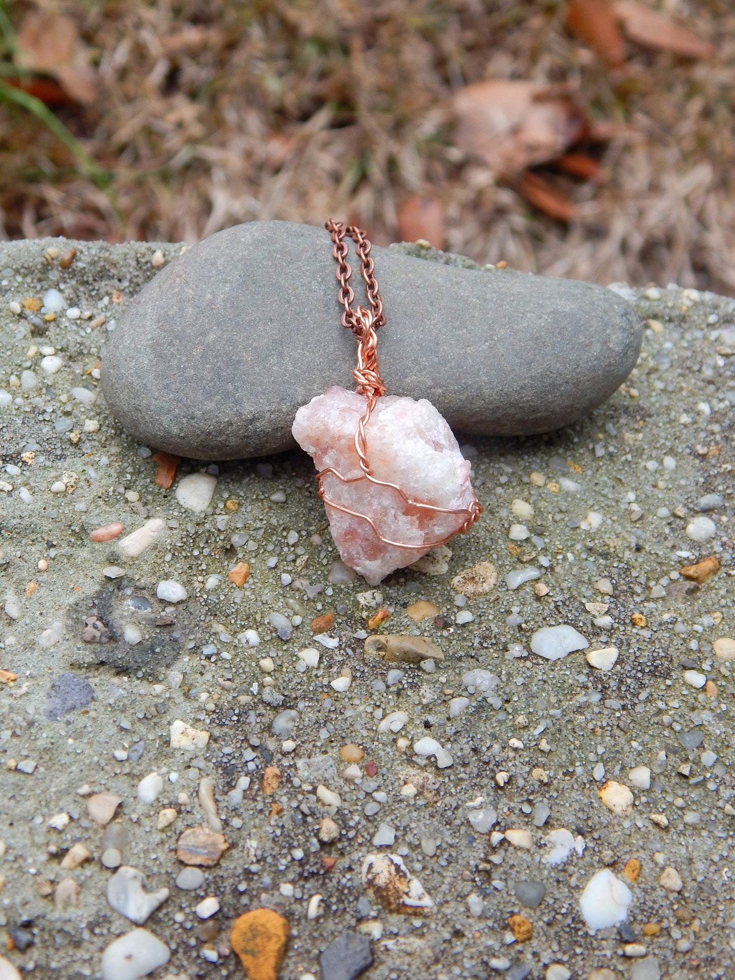 Raw sunstone wire wrap pendant