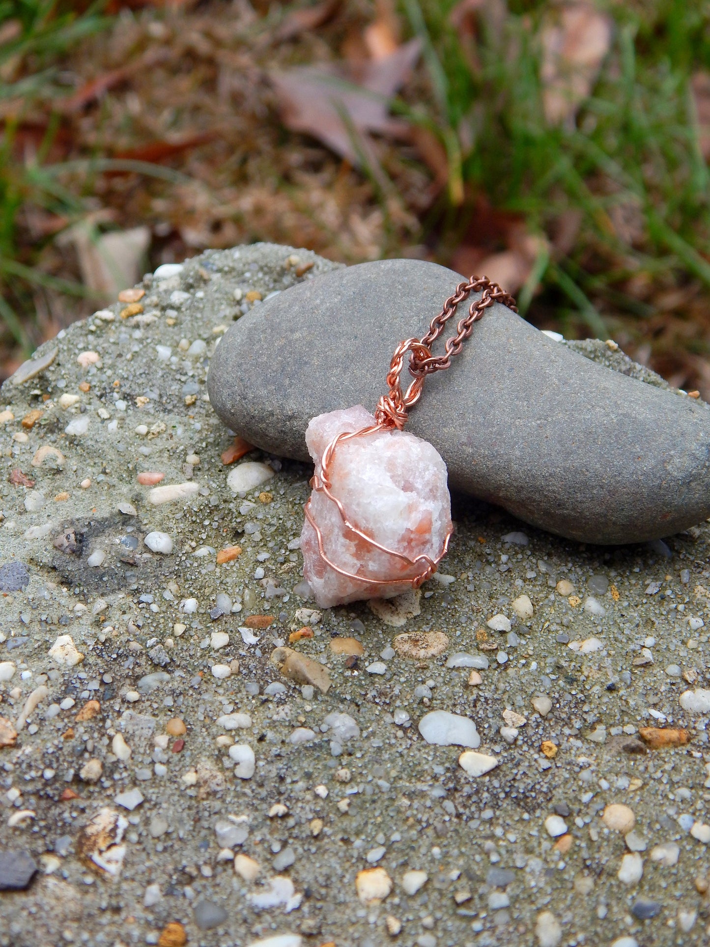 Raw sunstone wire wrap pendant