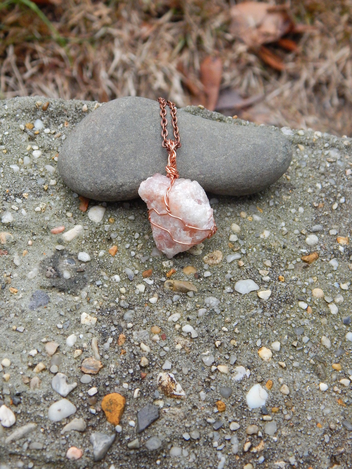 Raw sunstone wire wrap pendant
