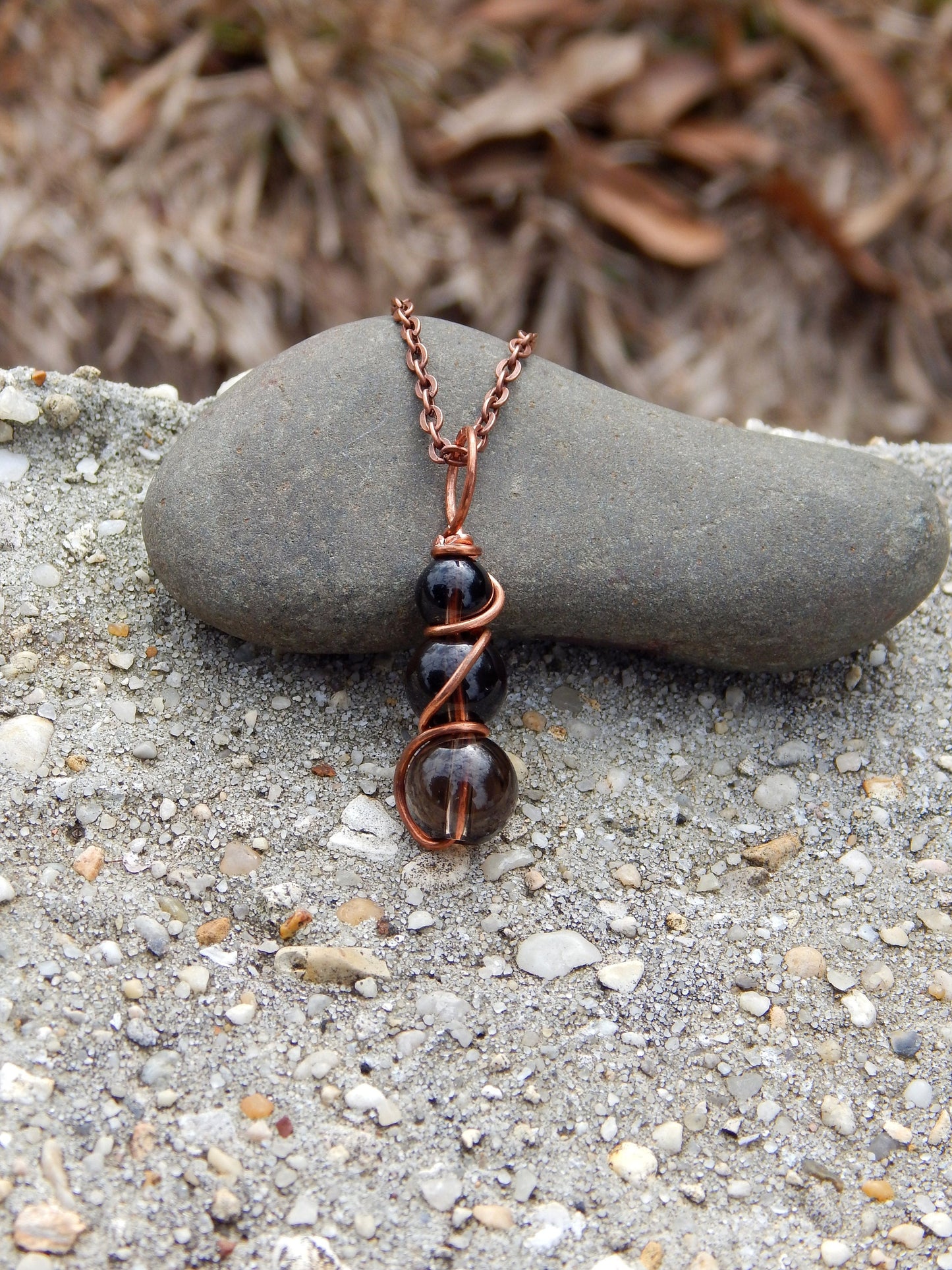 Smoky quartz copper wire wrap pendant