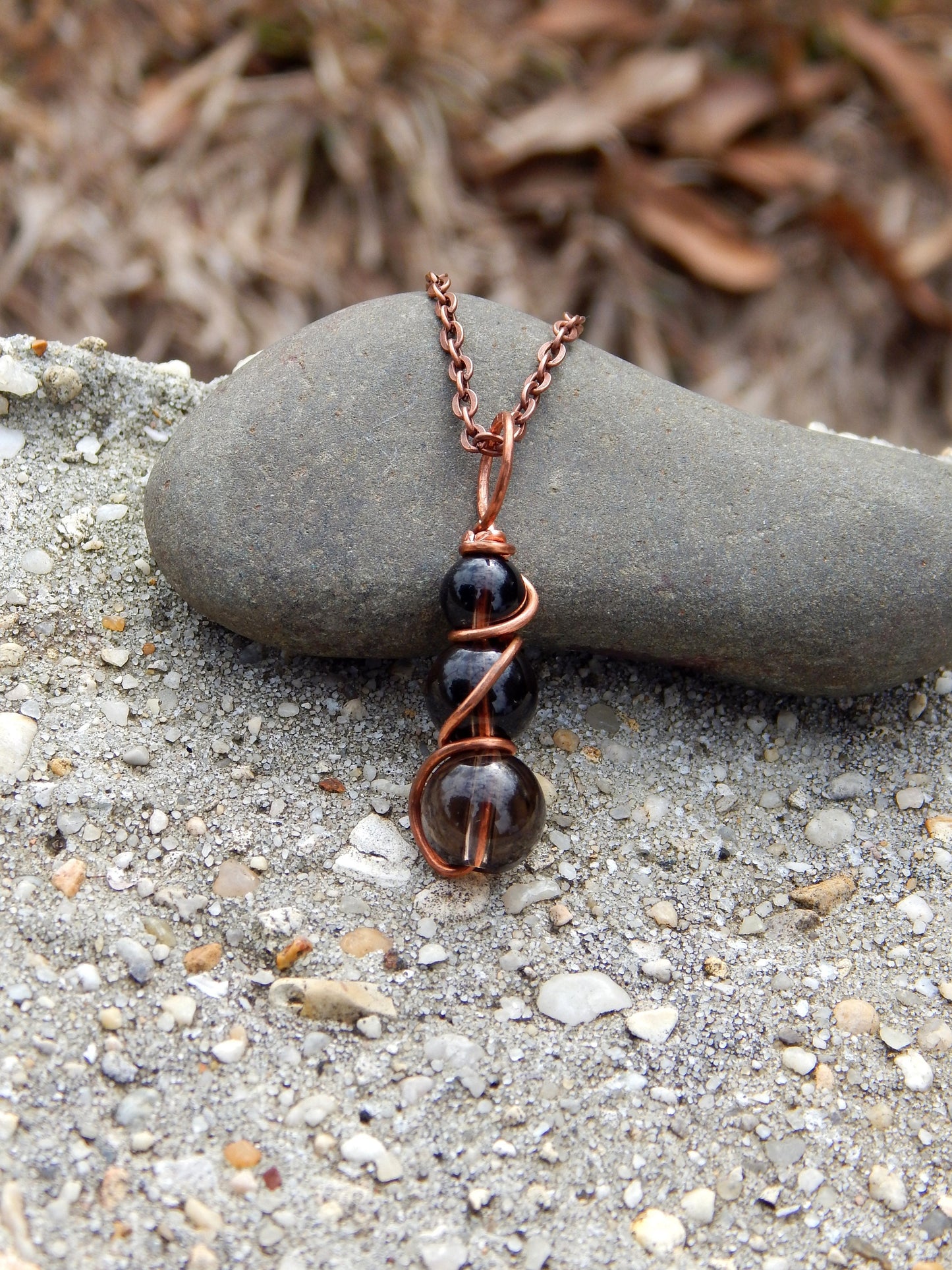 Smoky quartz copper wire wrap pendant