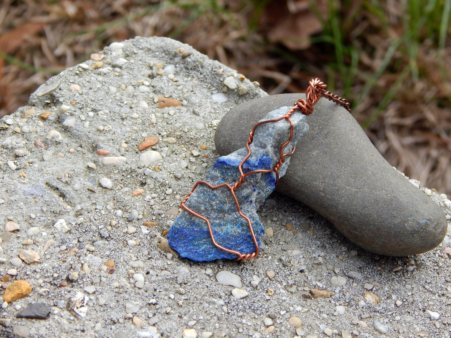 Raw lapis lazuli wire wrap pendant