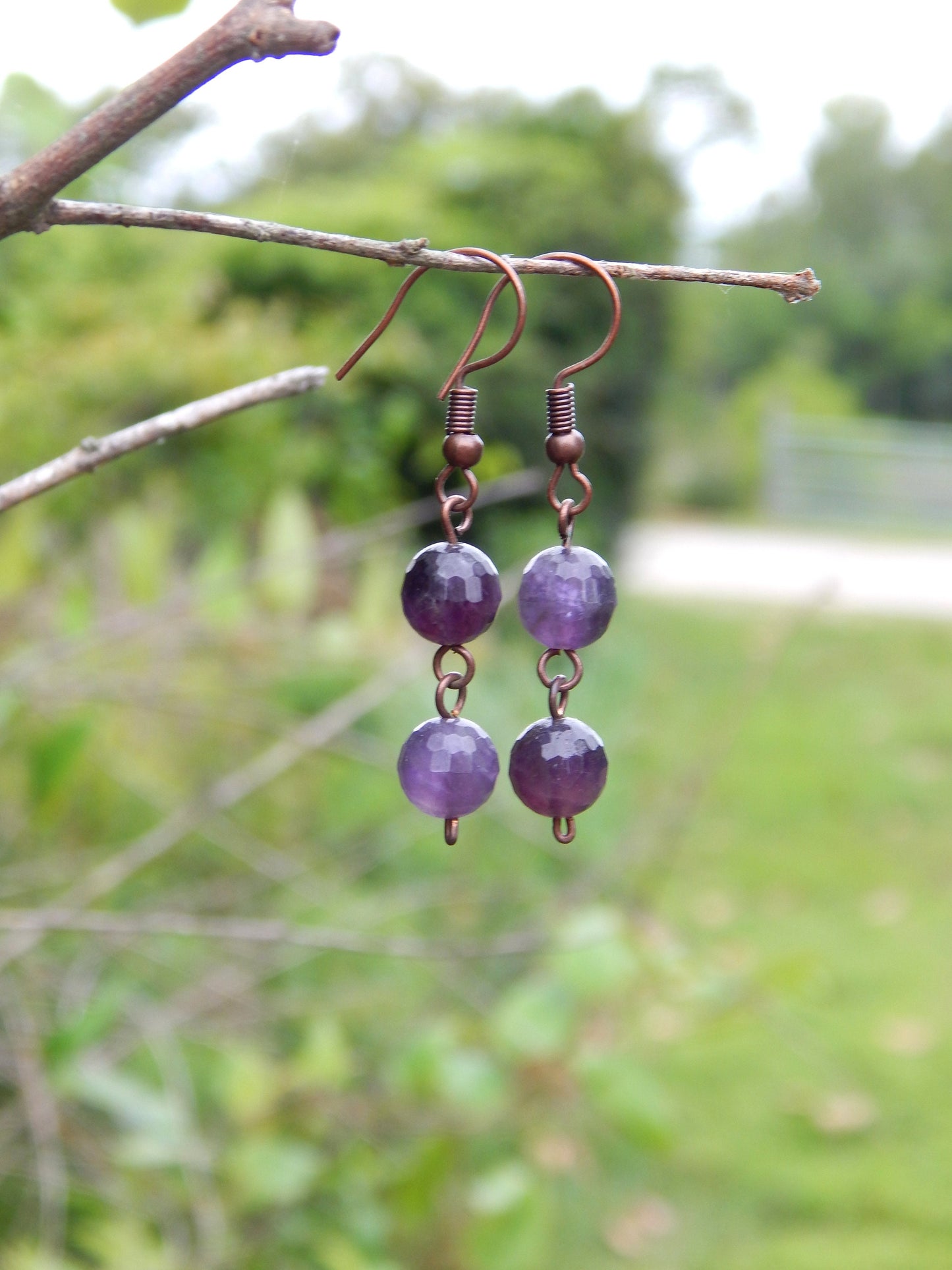 Hypoallergenic amethyst dangle earrings