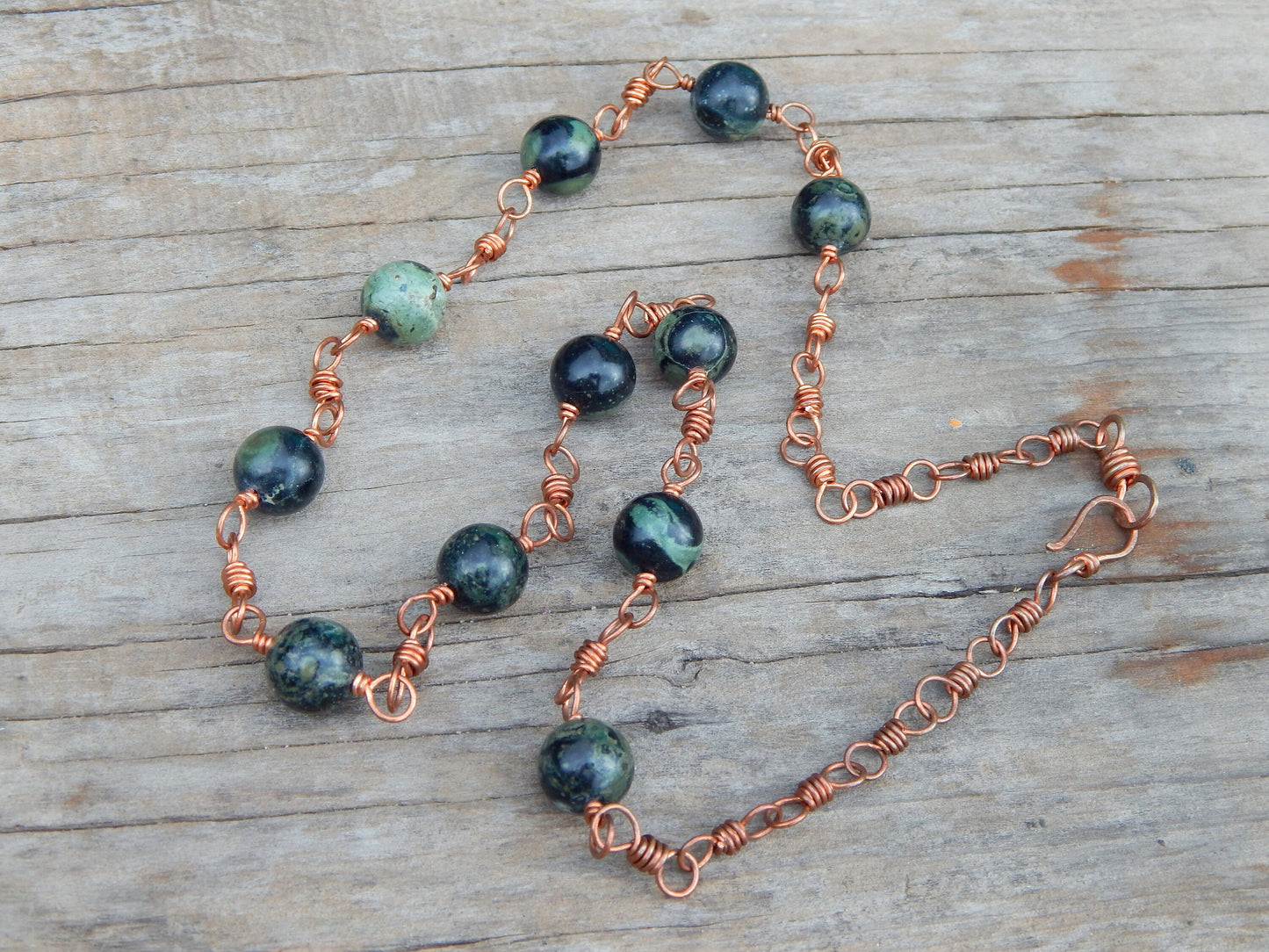 Kambaba Jasper wire wrap necklace chain