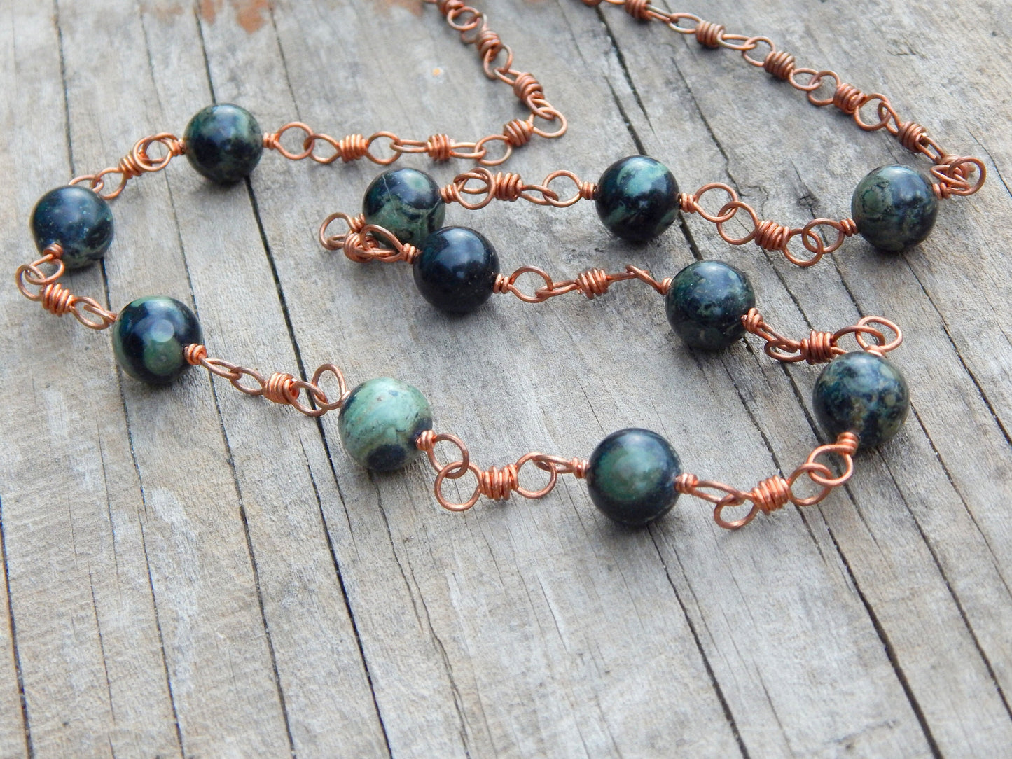 Kambaba Jasper wire wrap necklace chain
