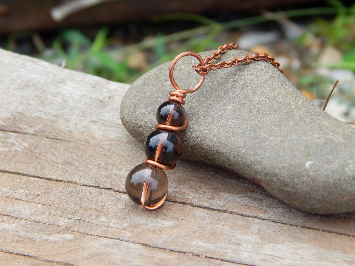 Smoky quartz wire wrapped pendant