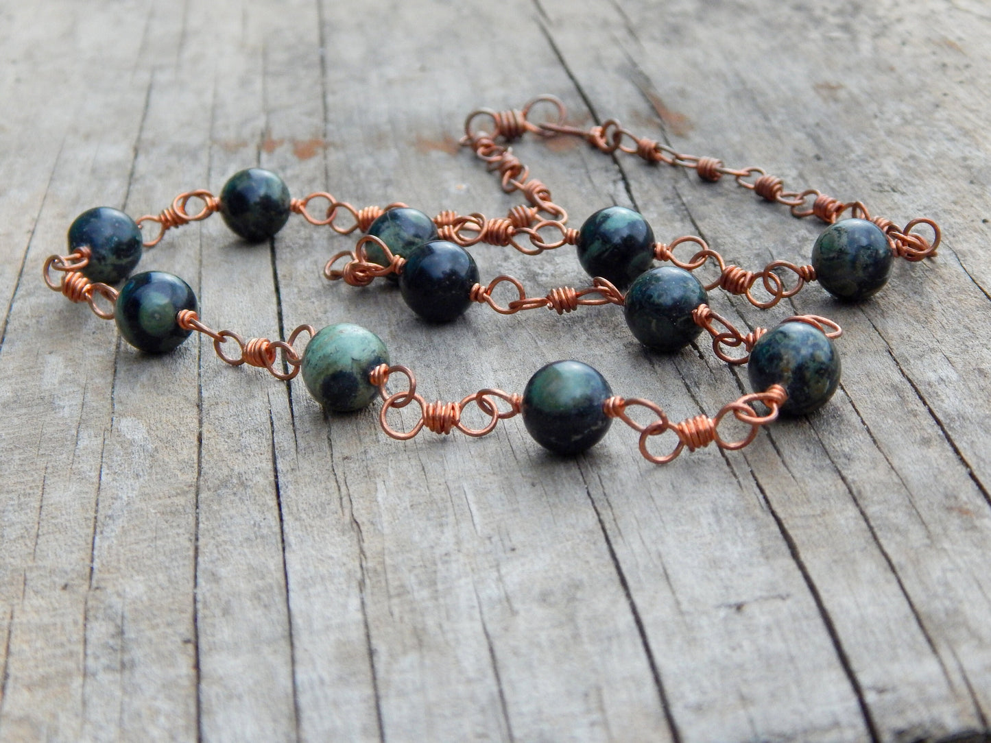 Kambaba Jasper wire wrap necklace chain