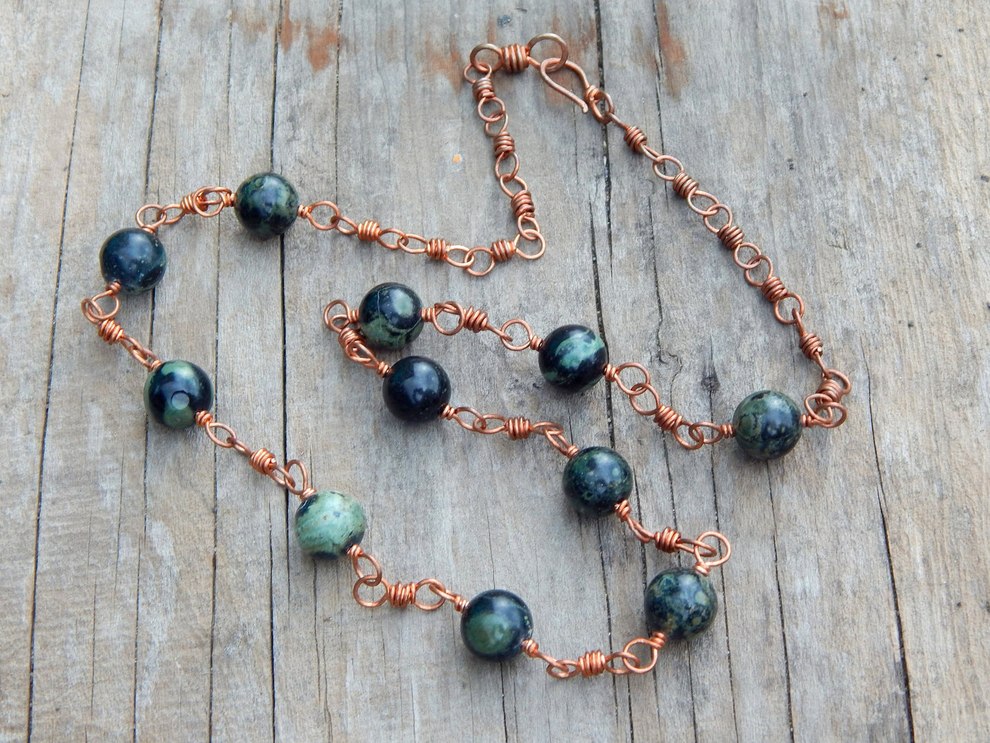Kambaba Jasper wire wrap necklace chain
