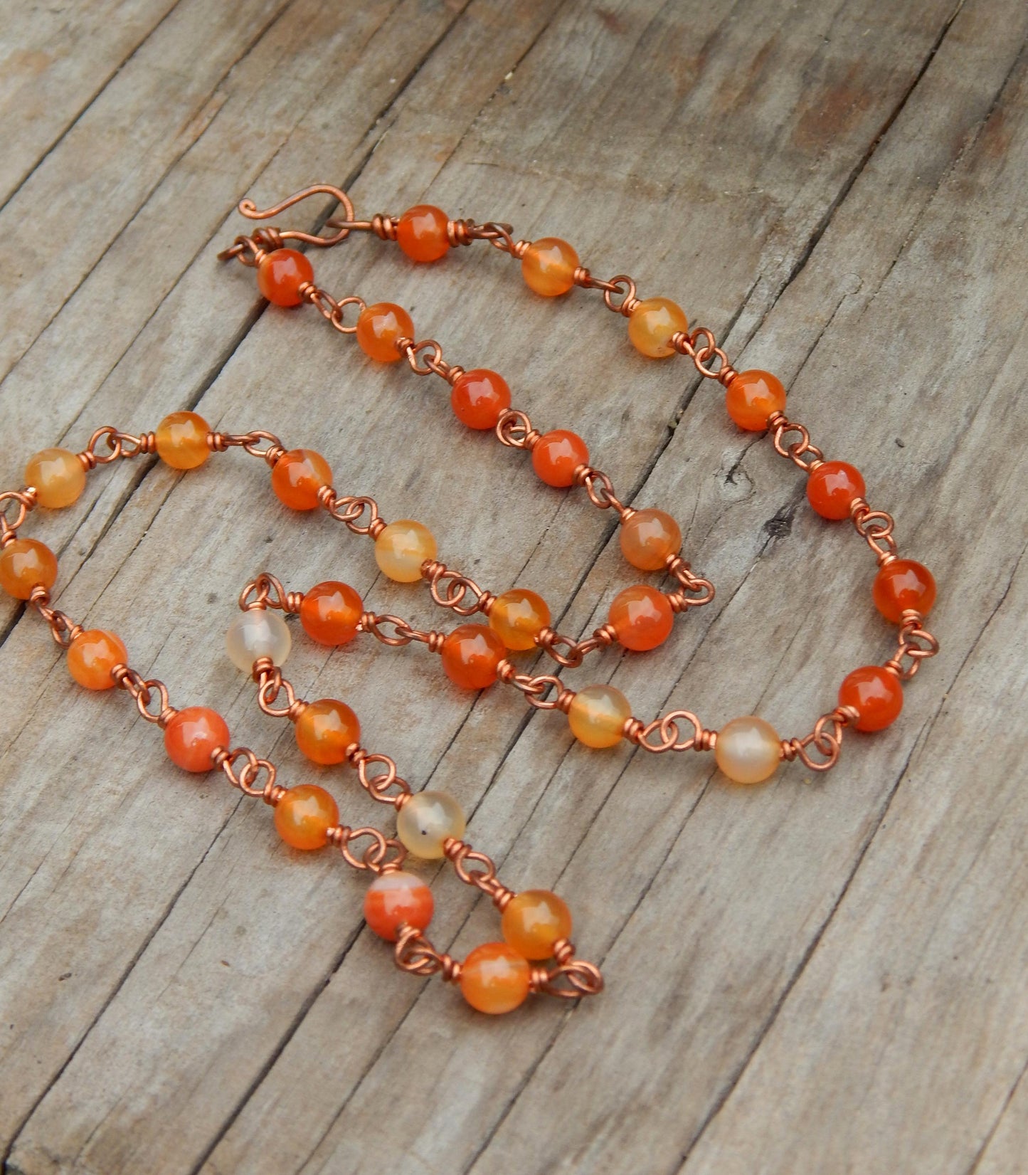 Wire wrapped carnelian necklace chain