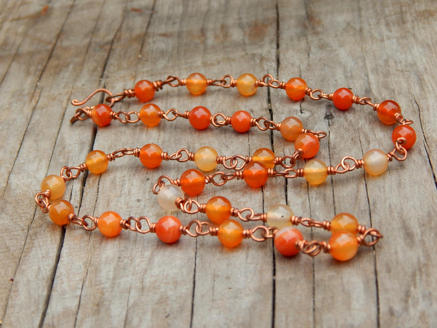 Wire wrapped carnelian necklace chain