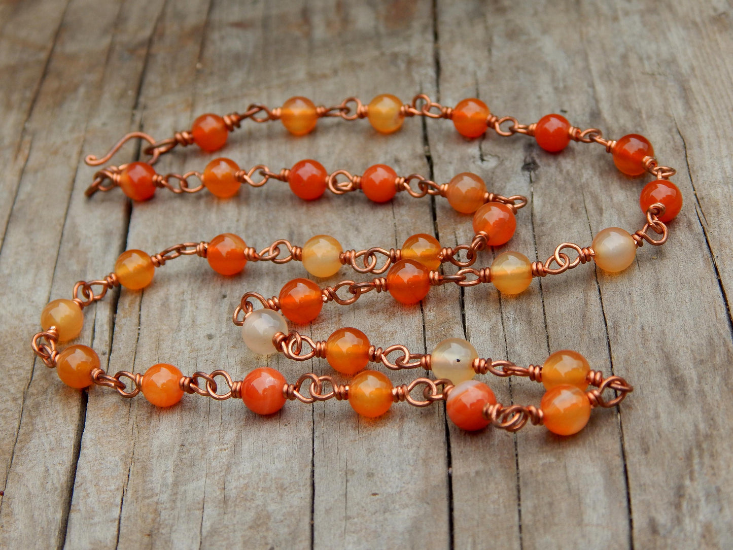 Wire wrapped carnelian necklace chain