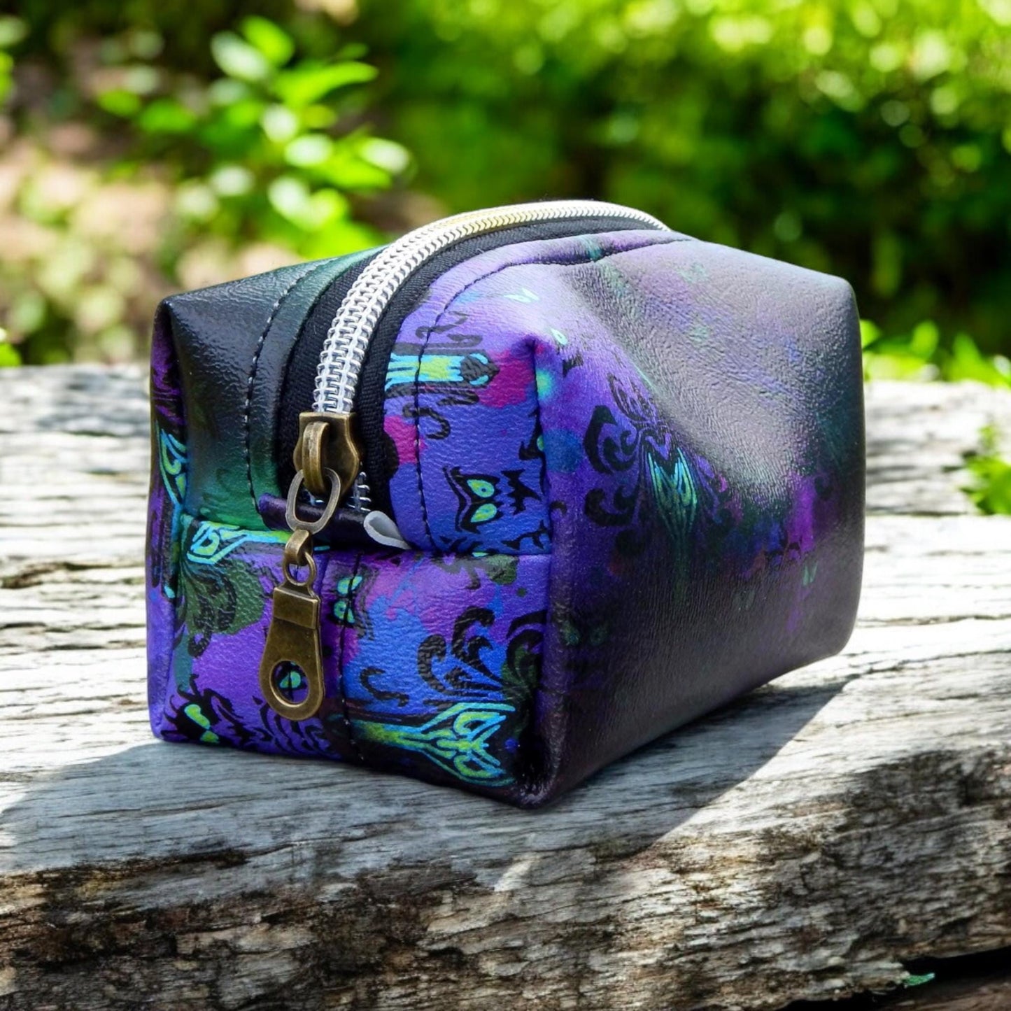 Boxy makeup bag, small zippered pouch, toiletry bag, gift under 15, ready to ship, mini gothic bag, cosmetic bag, handmade bags, Halloween