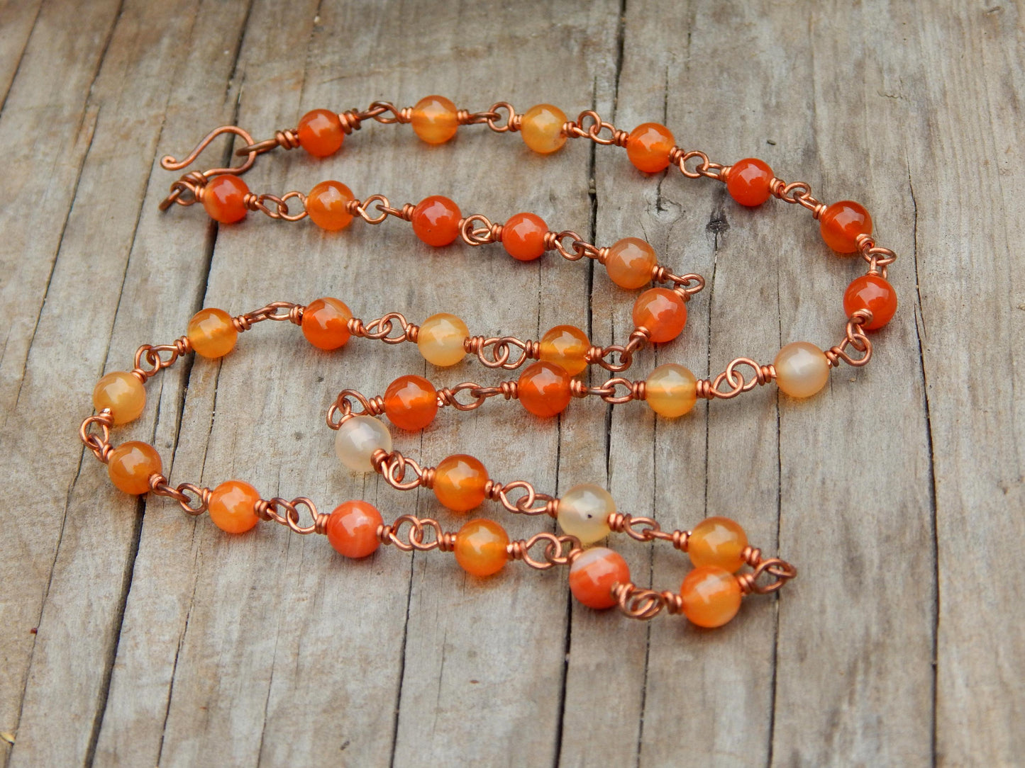 Wire wrapped carnelian necklace chain