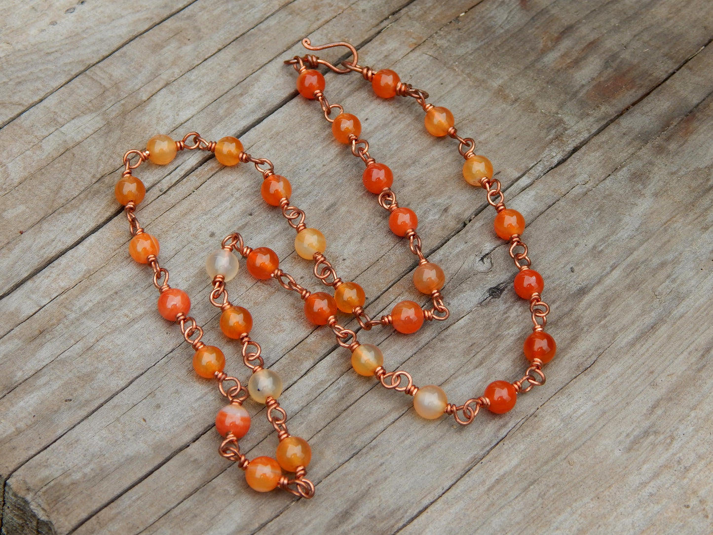 Wire wrapped carnelian necklace chain