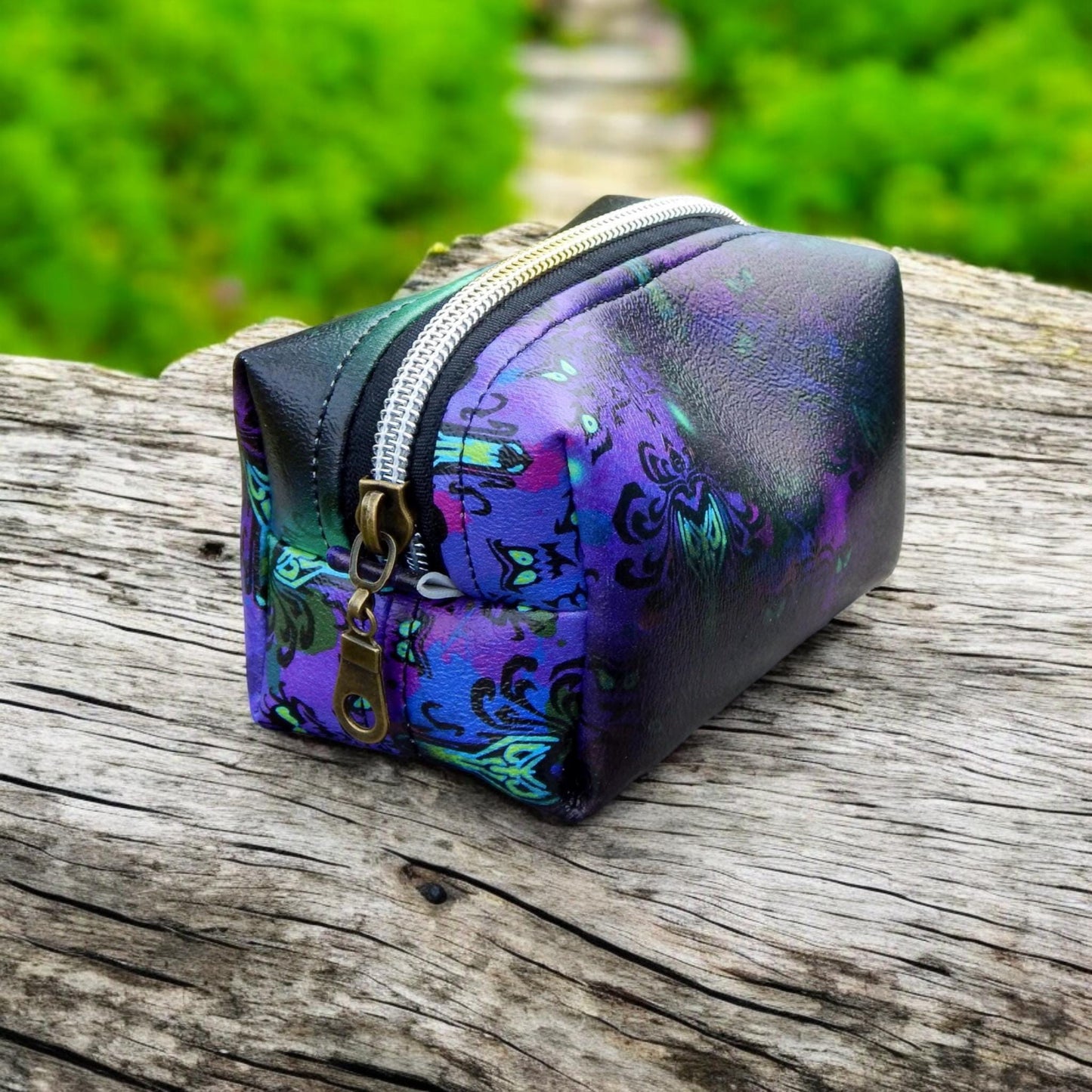 Boxy makeup bag, small zippered pouch, toiletry bag, gift under 15, ready to ship, mini gothic bag, cosmetic bag, handmade bags, Halloween