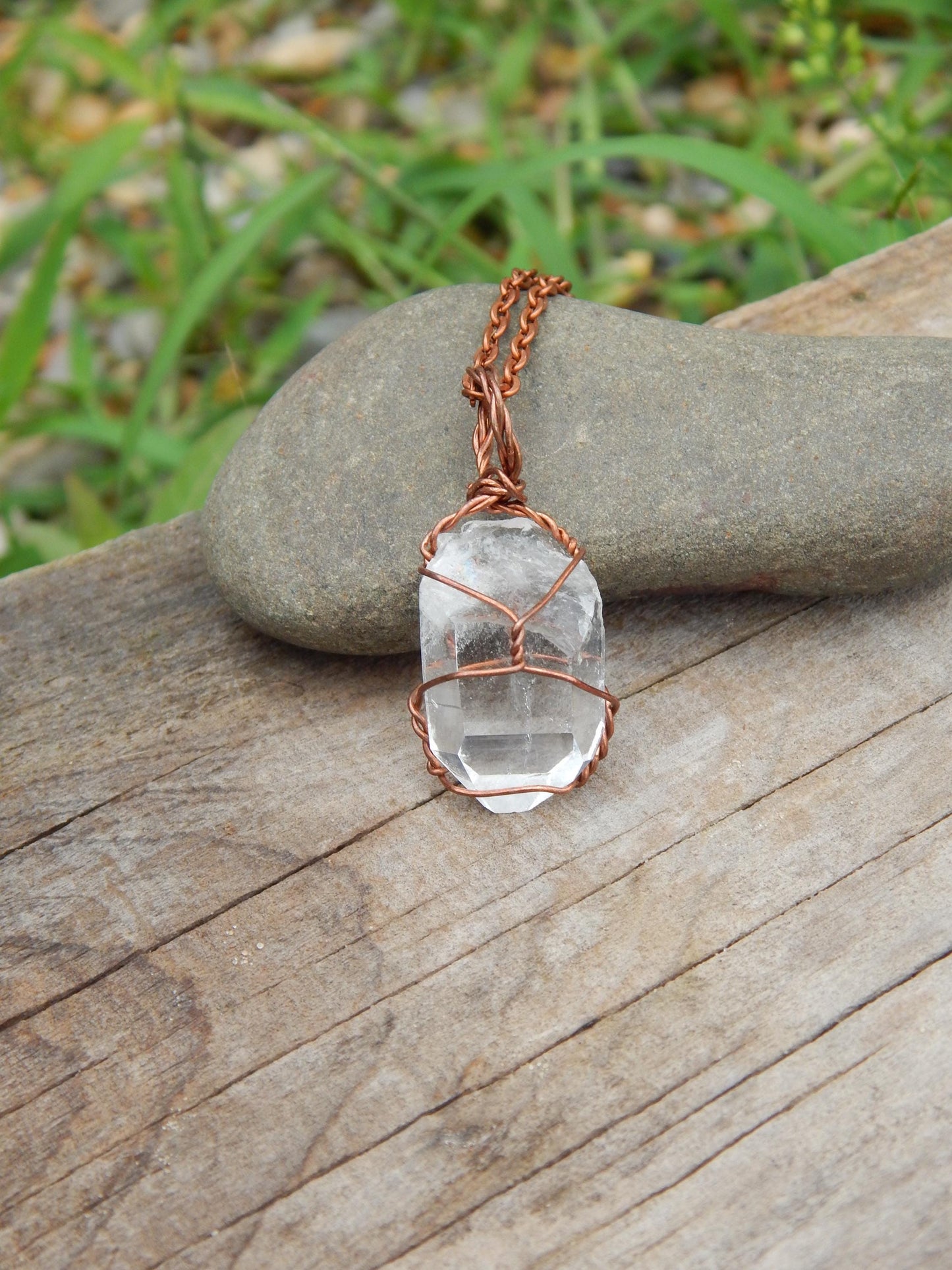 Quartz crystal wire wrapped necklace pendant