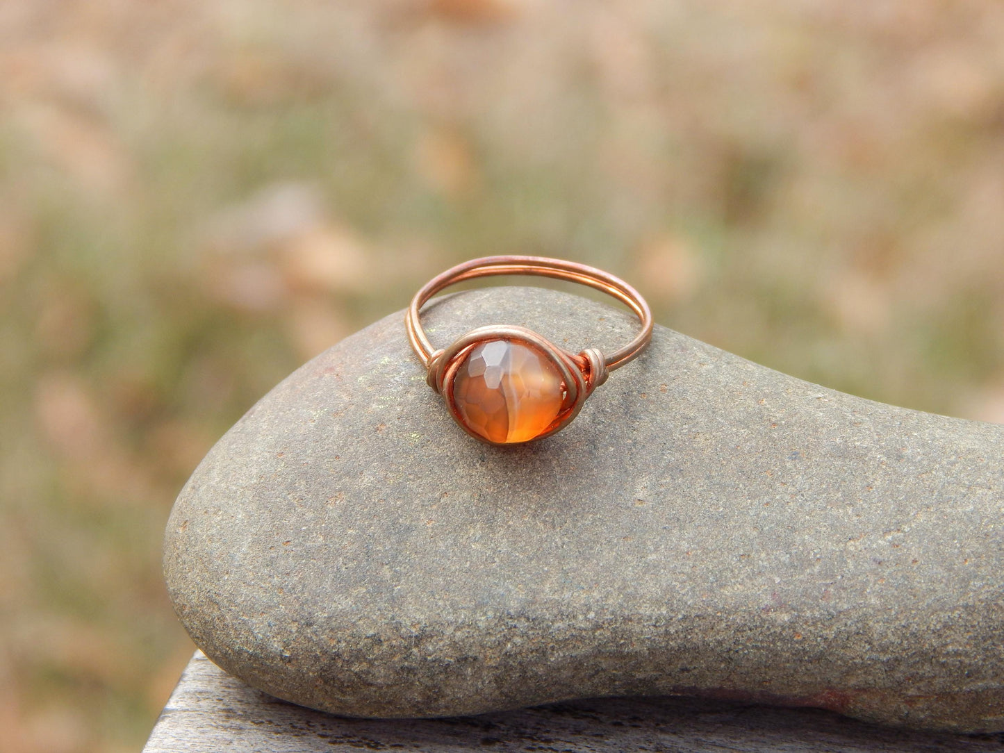 Copper wire wrapped size 6 agate ring