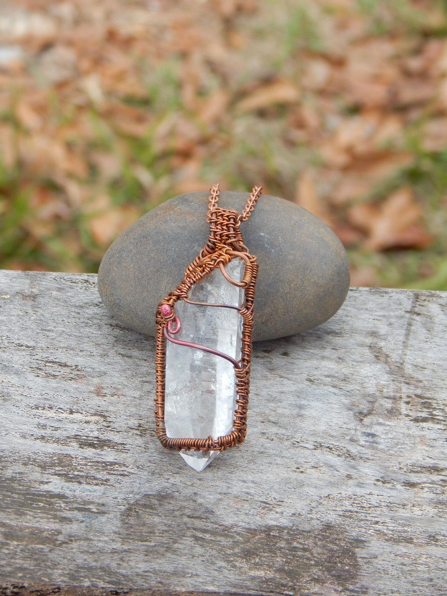 Raw quartz crystal wire wrapped pendant