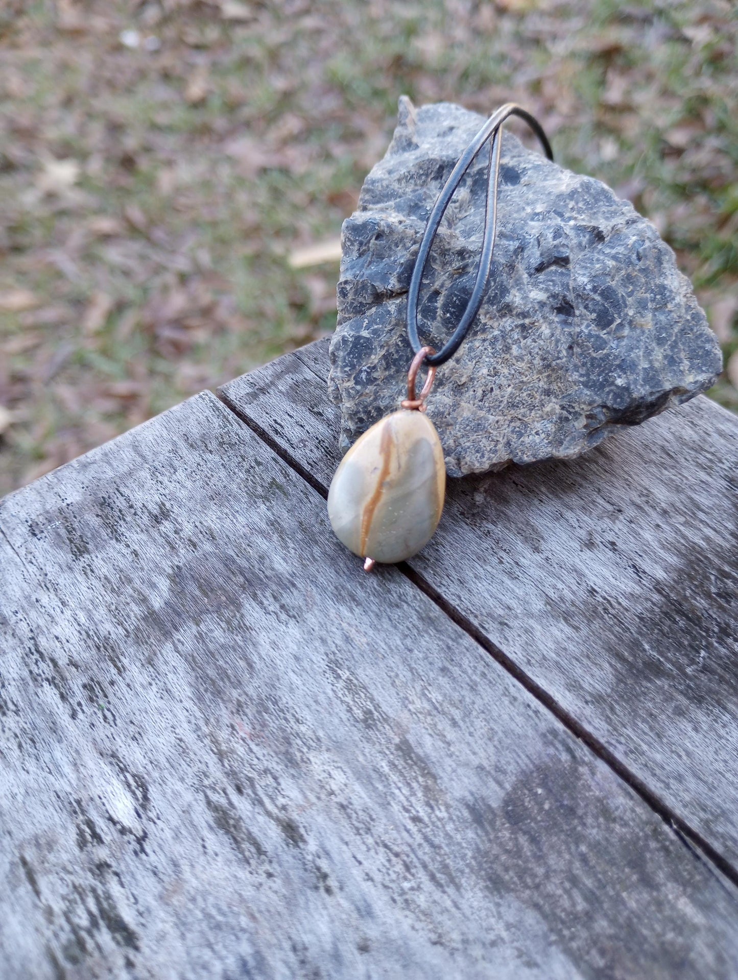 Jasper copper wire wrap pendant