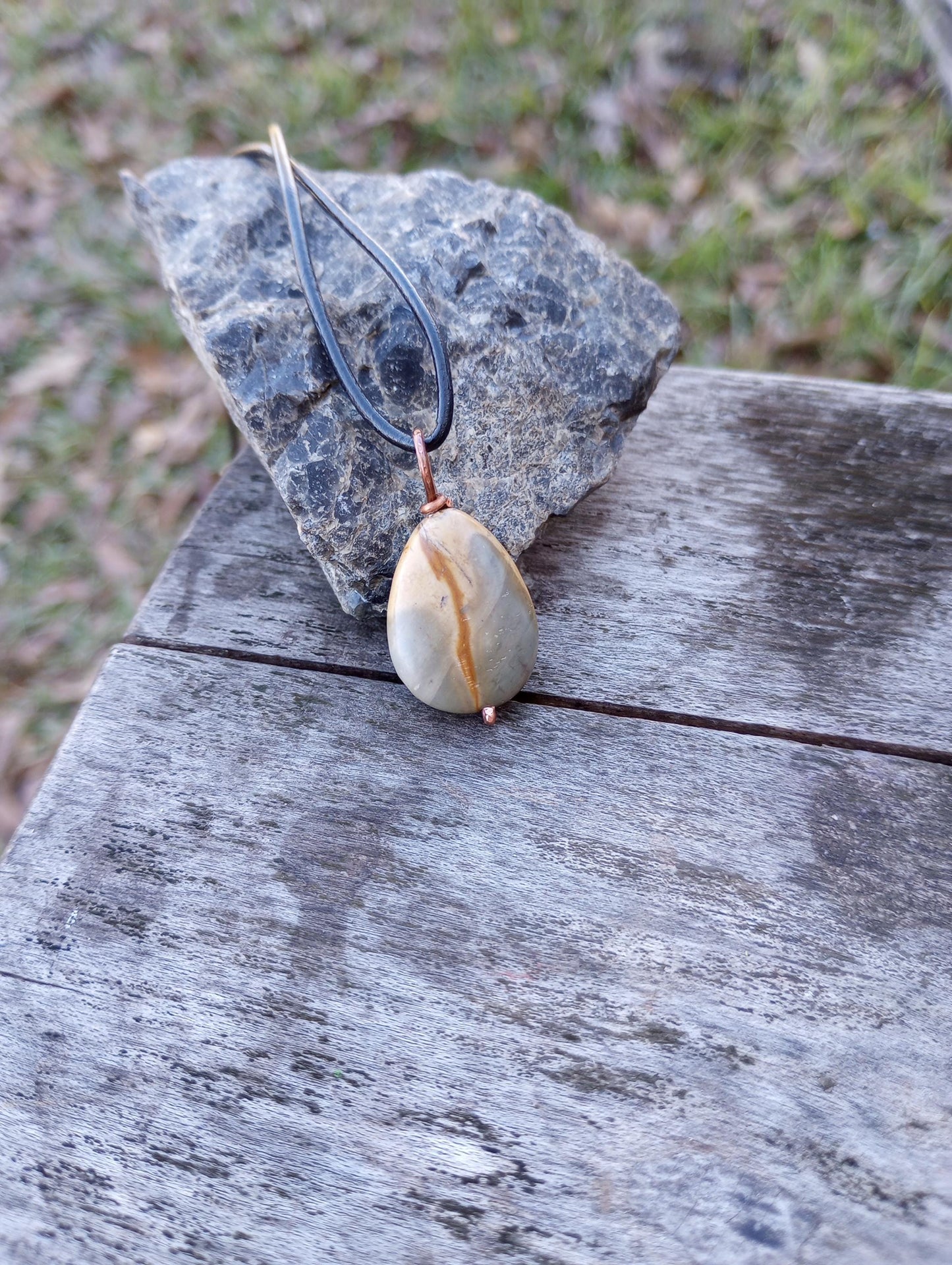 Jasper copper wire wrap pendant