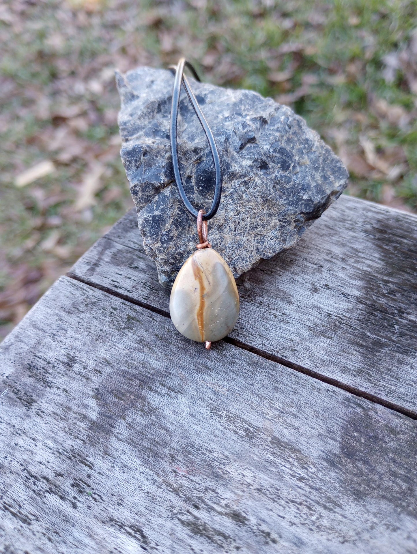 Jasper copper wire wrap pendant
