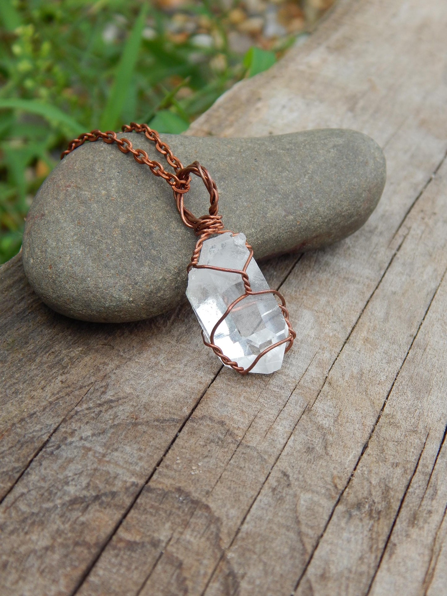 Quartz crystal wire wrapped necklace pendant