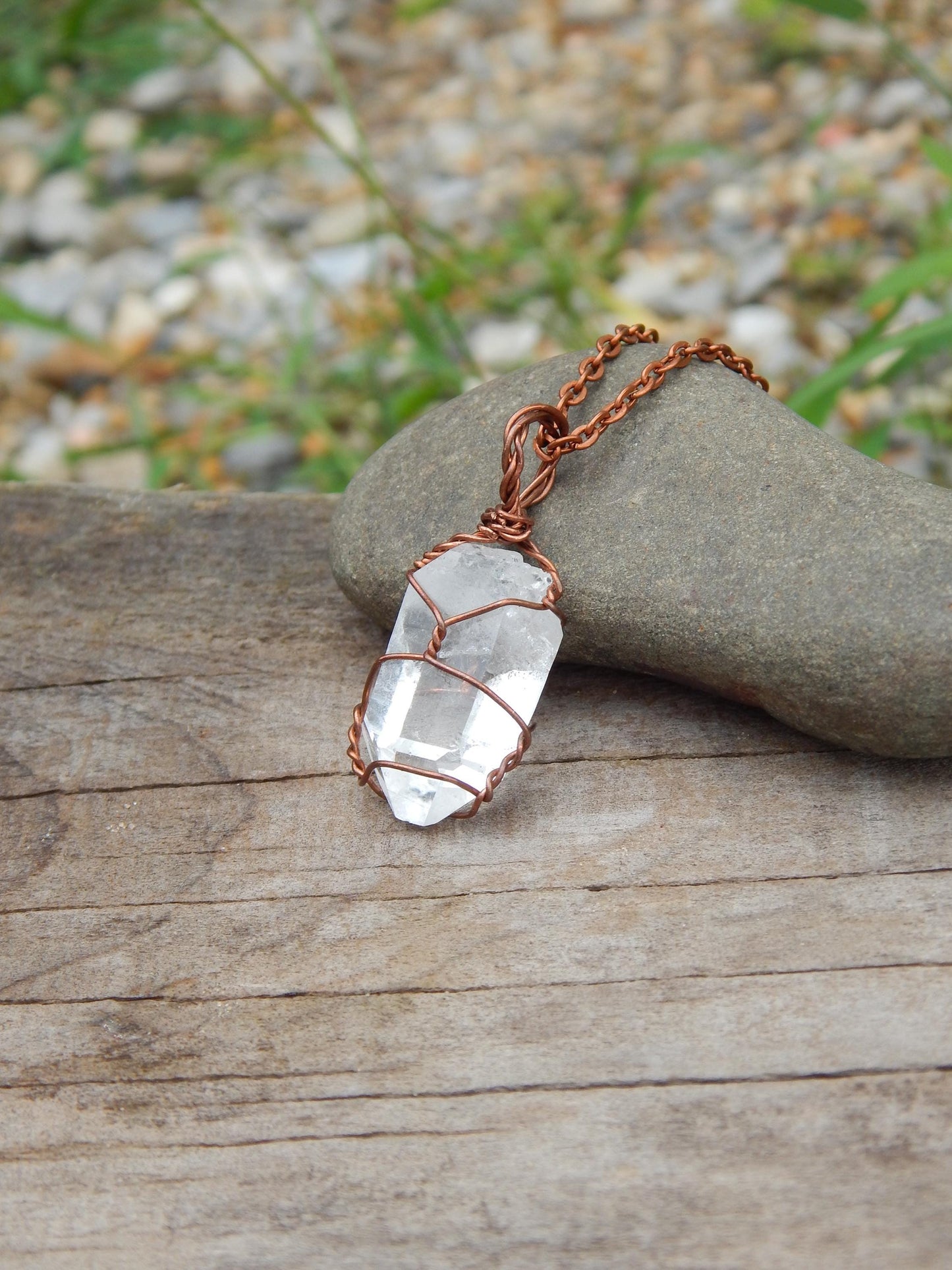Quartz crystal wire wrapped necklace pendant