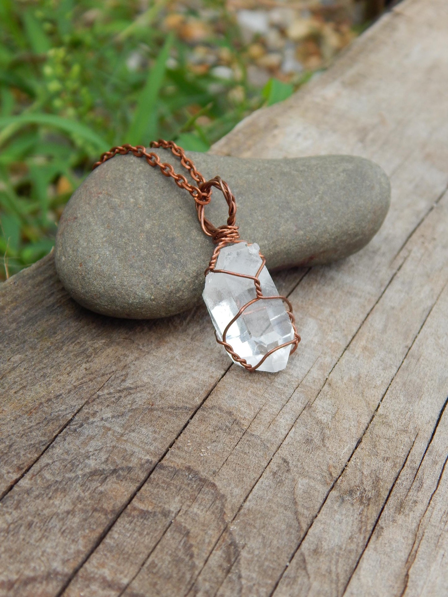 Quartz crystal wire wrapped necklace pendant
