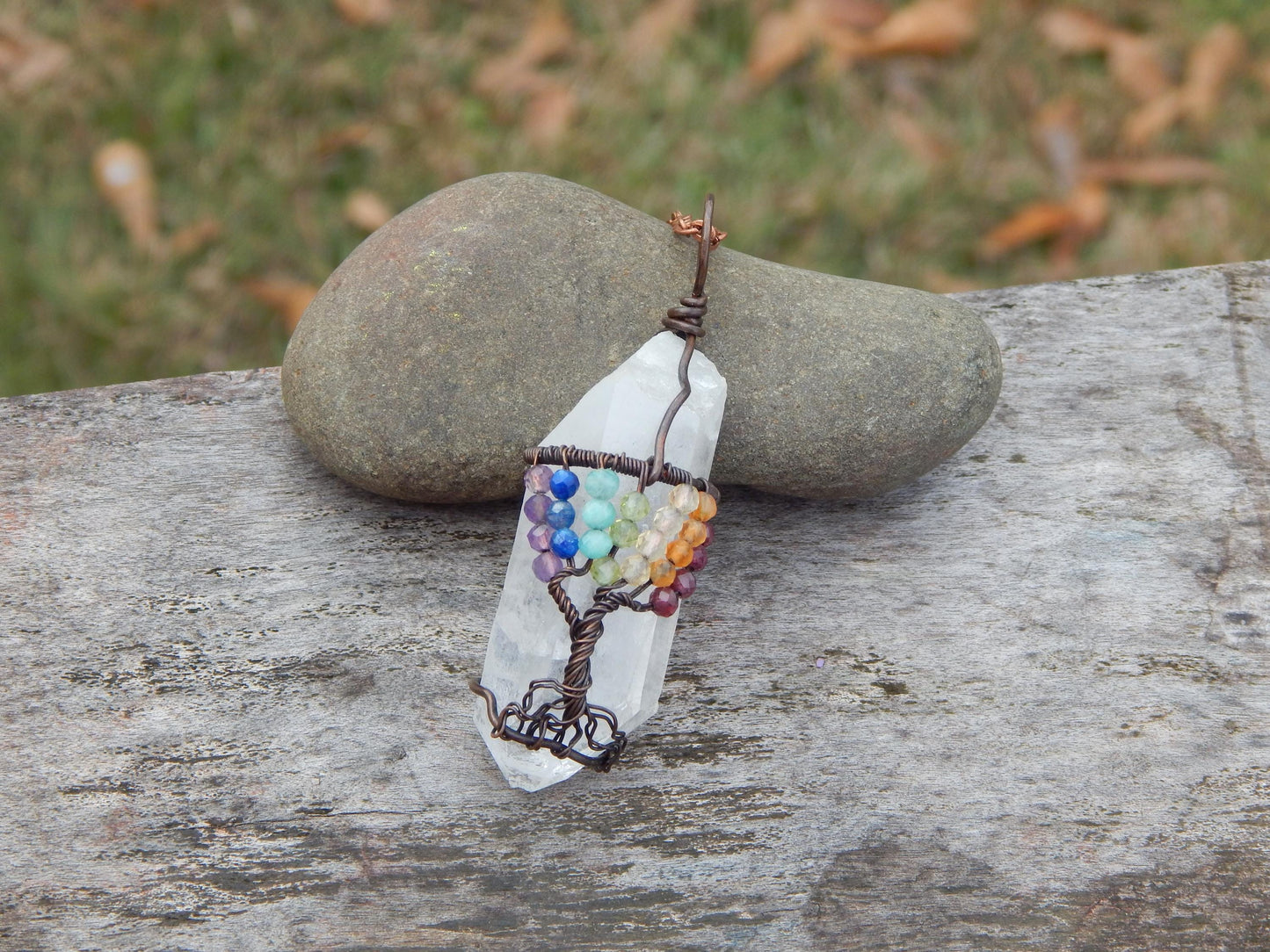 Chakra tree of life crystal wire wrapped pendant