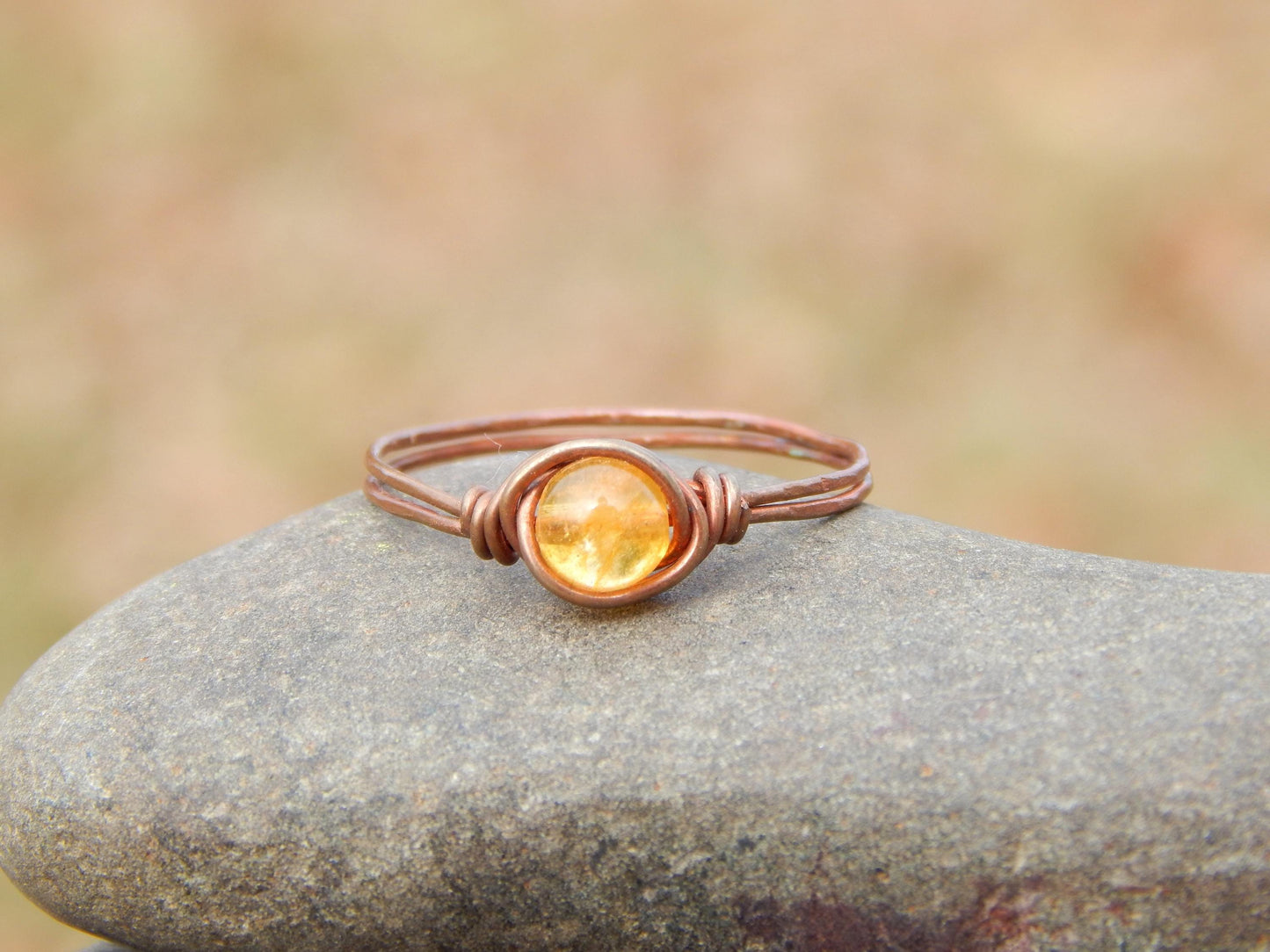 Citrine size 12 copper wire wrap ring