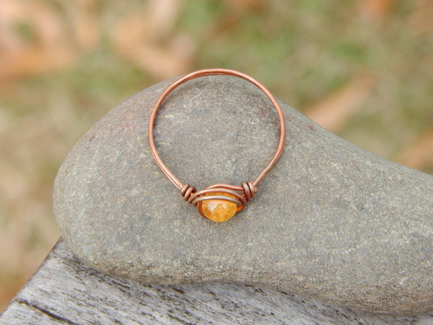 Citrine size 12 copper wire wrap ring