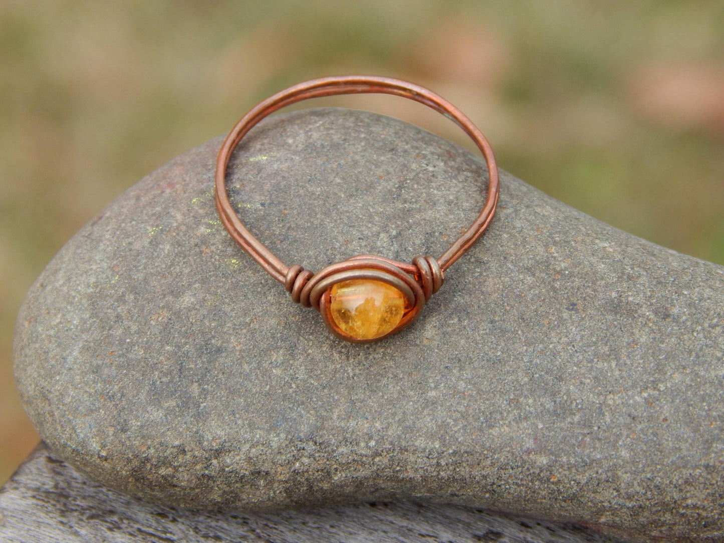 Citrine size 12 copper wire wrap ring