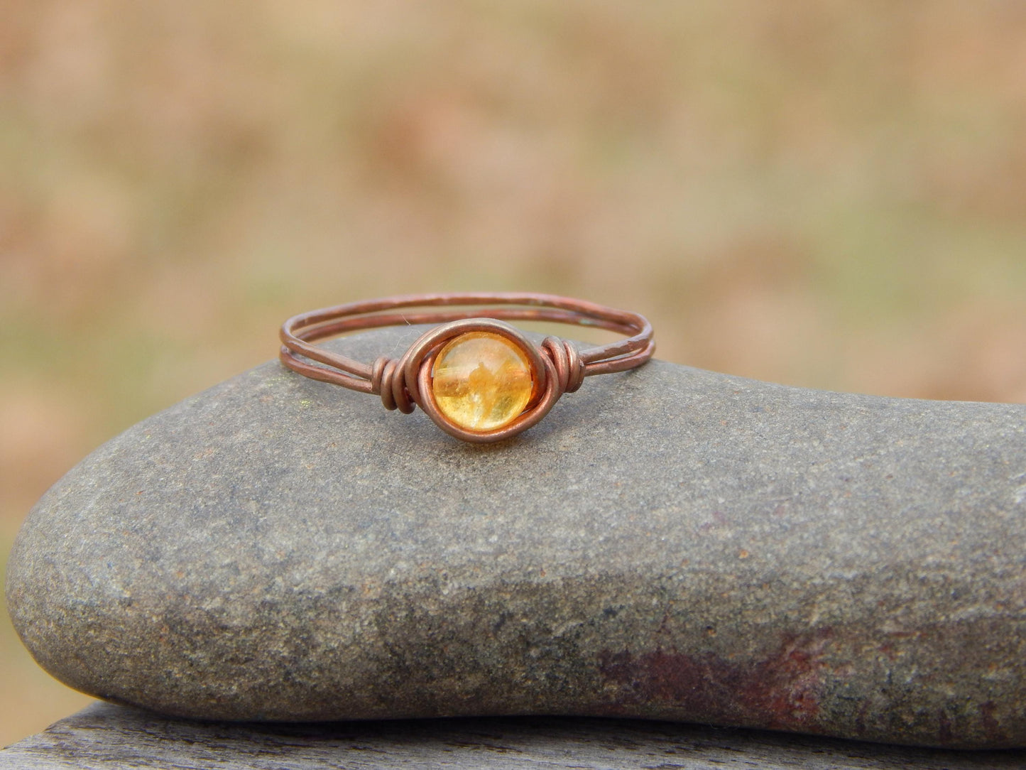 Citrine size 12 copper wire wrap ring