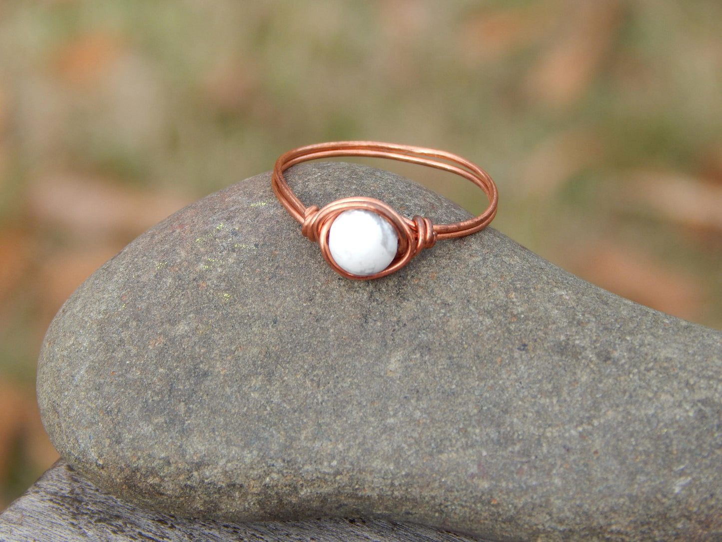 Copper wire wrapped size 9.5 Howlite ring