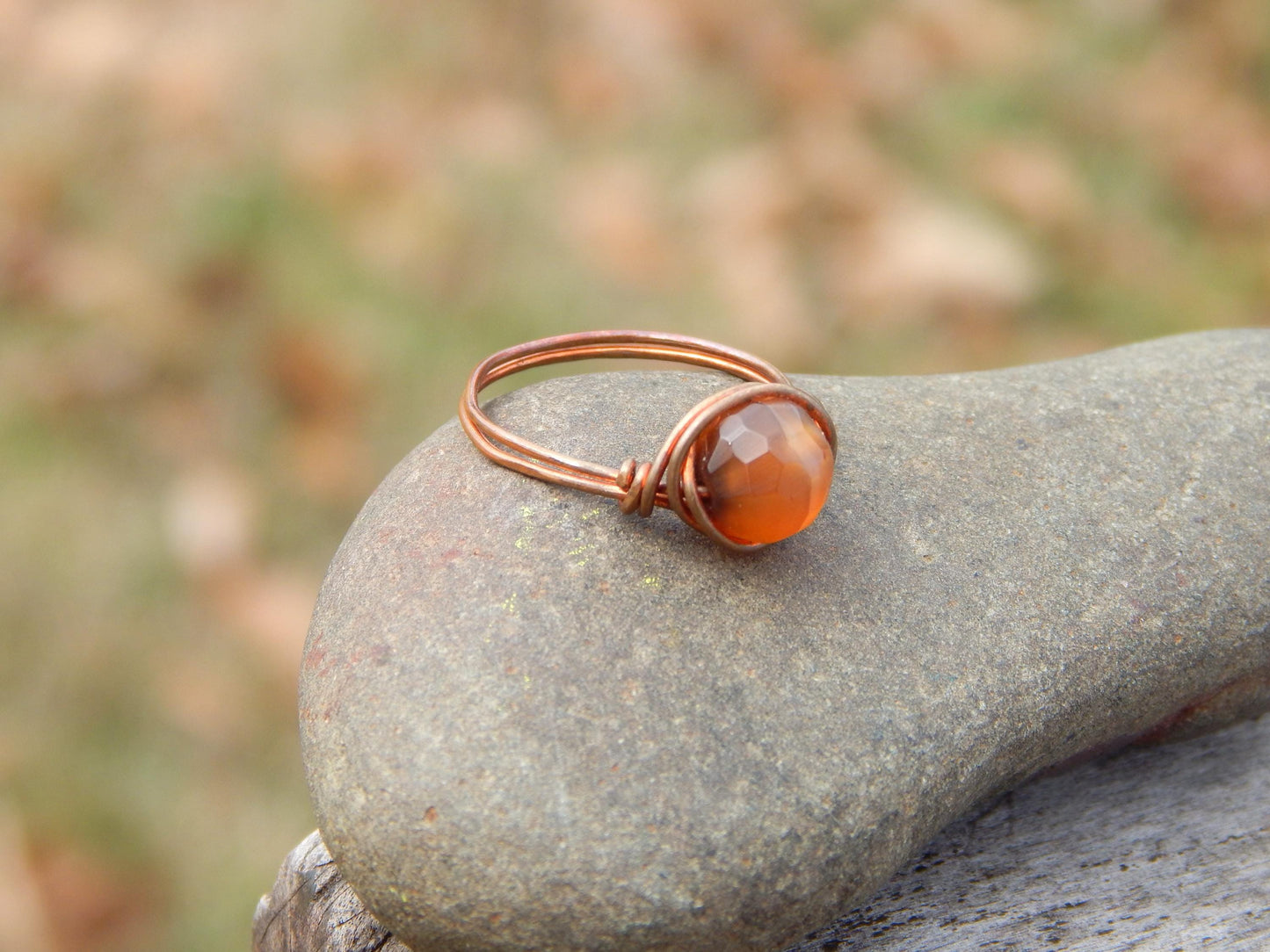 Copper wire wrapped size 6 agate ring