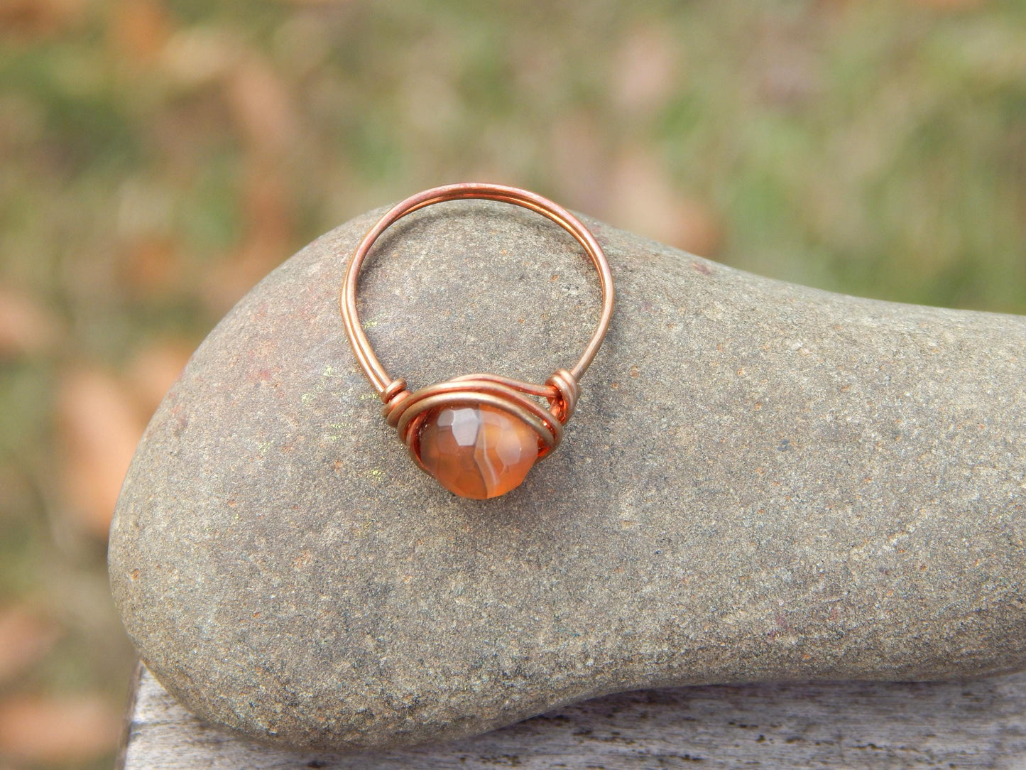 Copper wire wrapped size 6 agate ring
