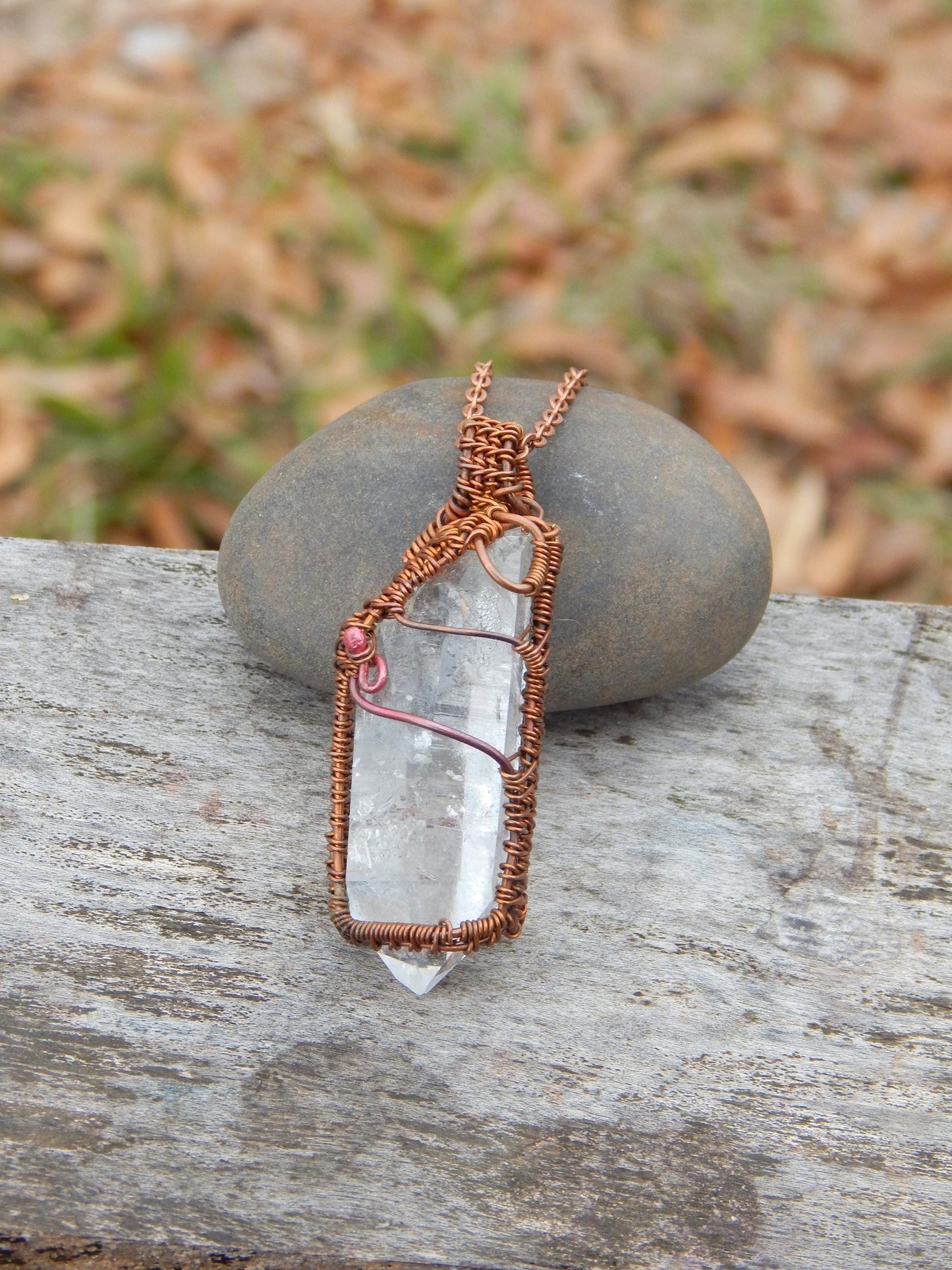 Raw quartz crystal wire wrapped pendant