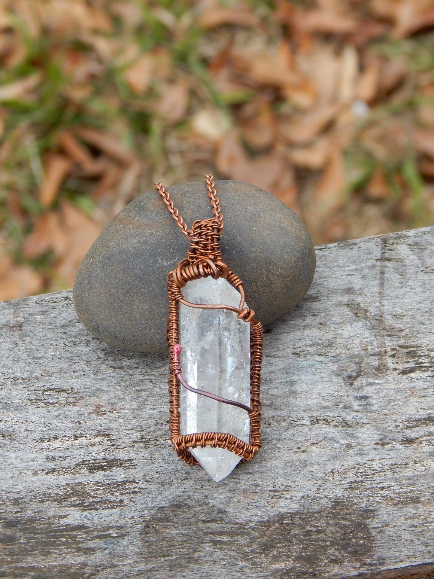 Raw quartz crystal wire wrapped pendant