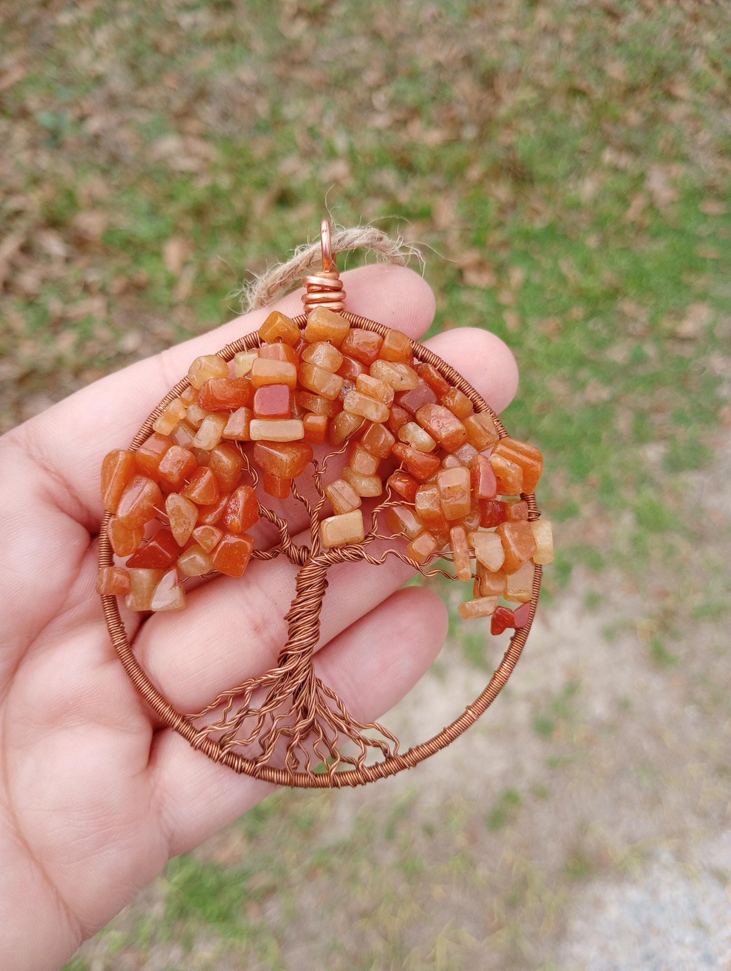 Orange aventurine tree of life beaded suncatcher