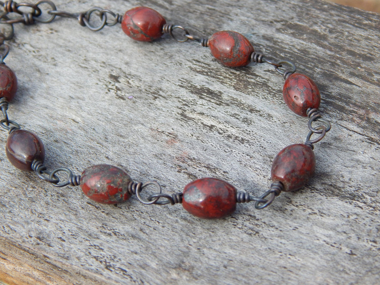 Brecciated jasper wire wrap bracelet