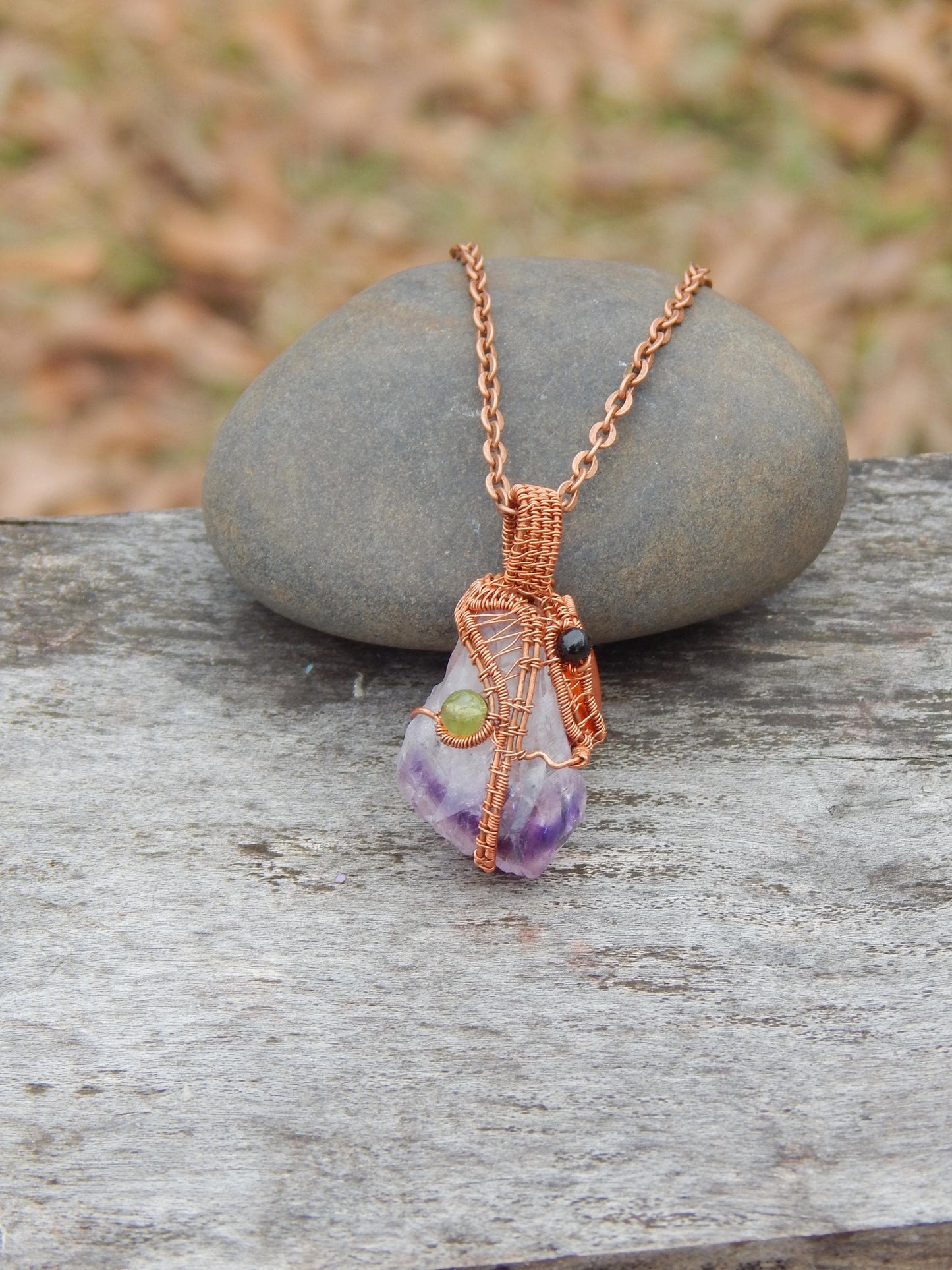 Wire wrapped amethyst crystal pendant