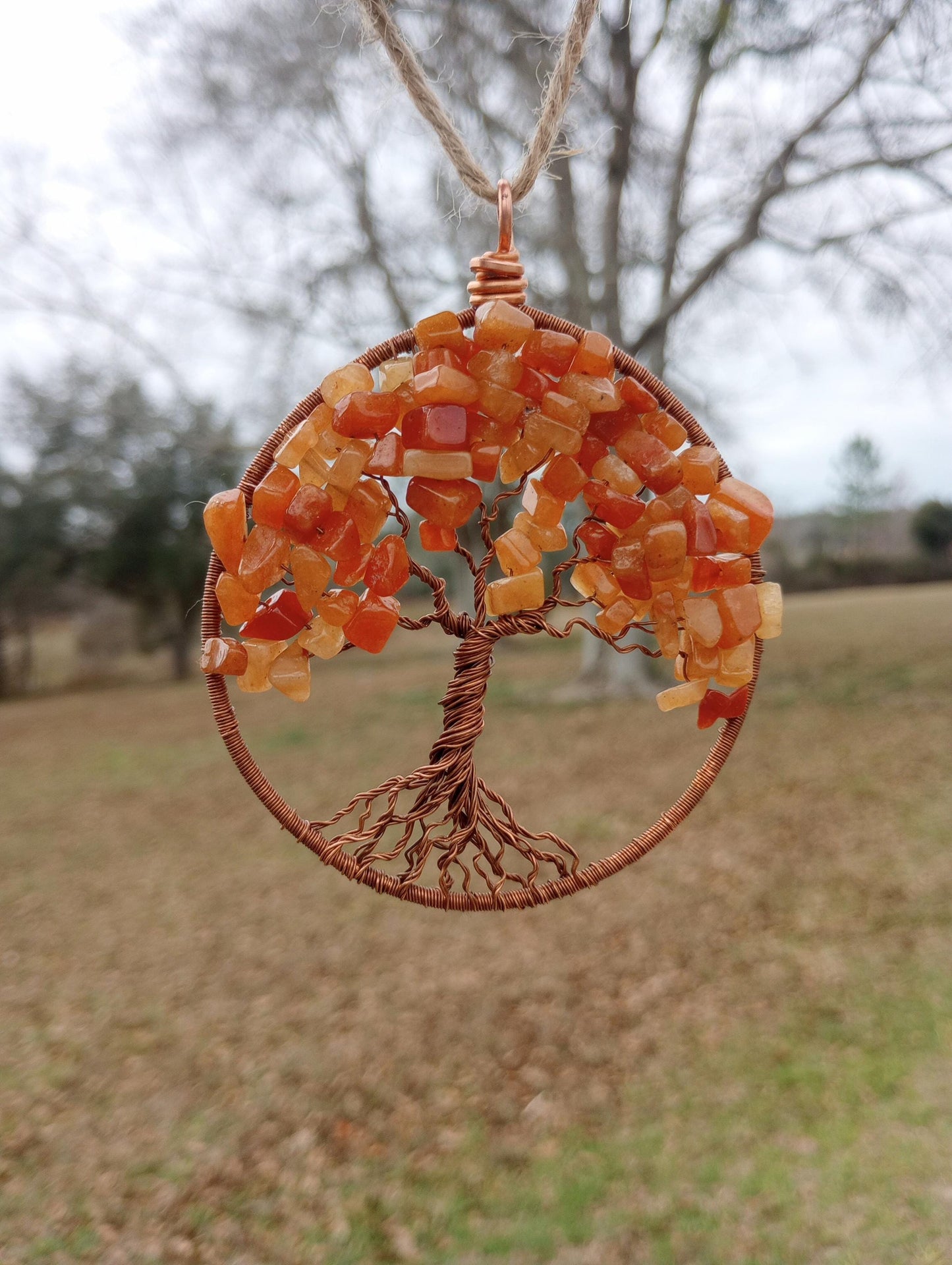 Orange aventurine tree of life beaded suncatcher