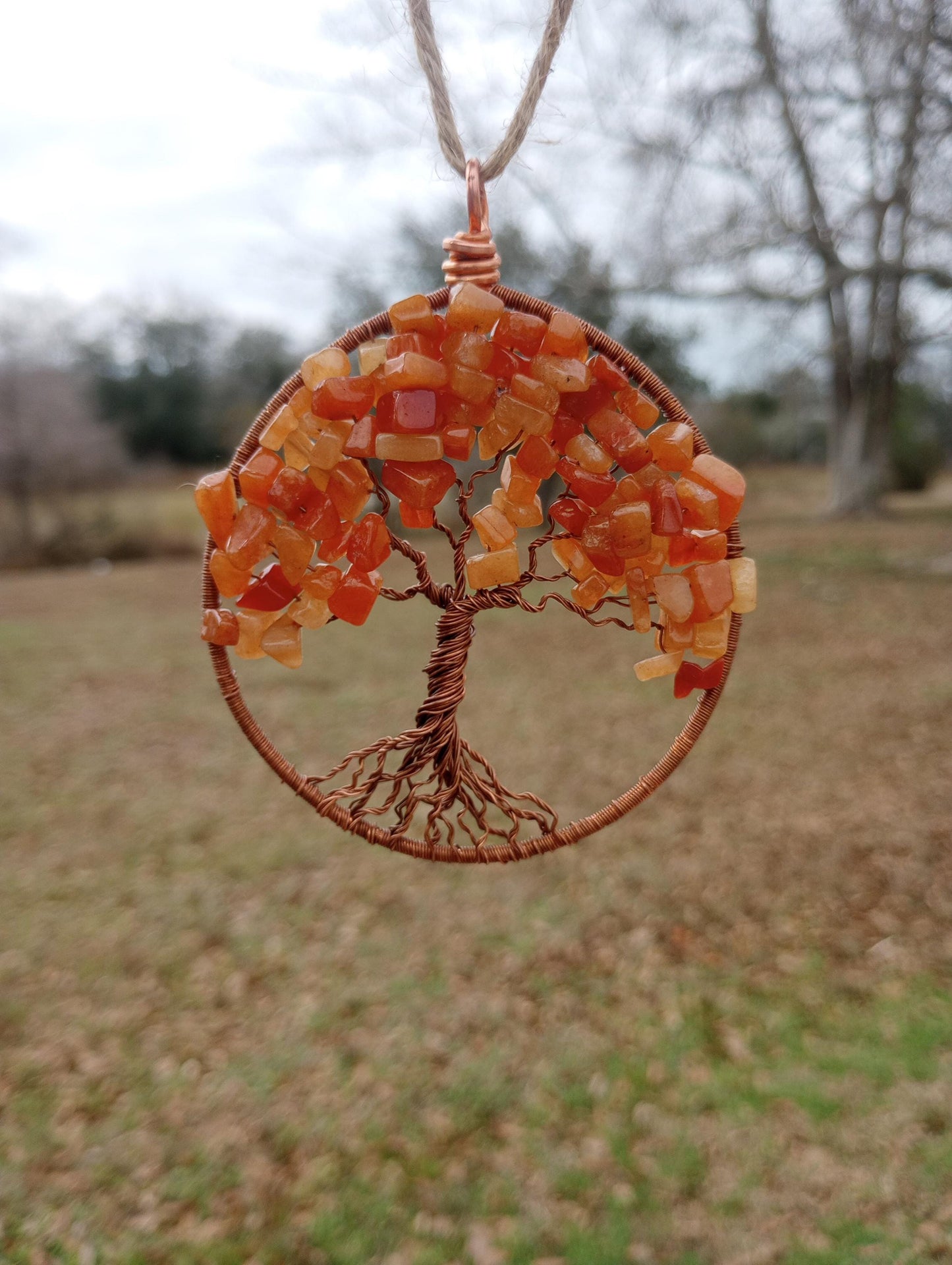 Orange aventurine tree of life beaded suncatcher