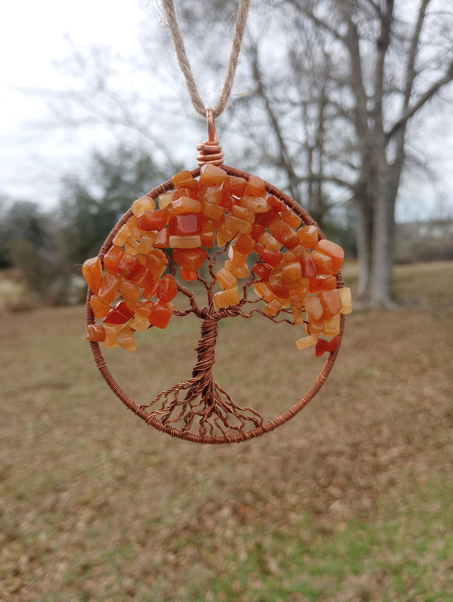Orange aventurine tree of life beaded suncatcher