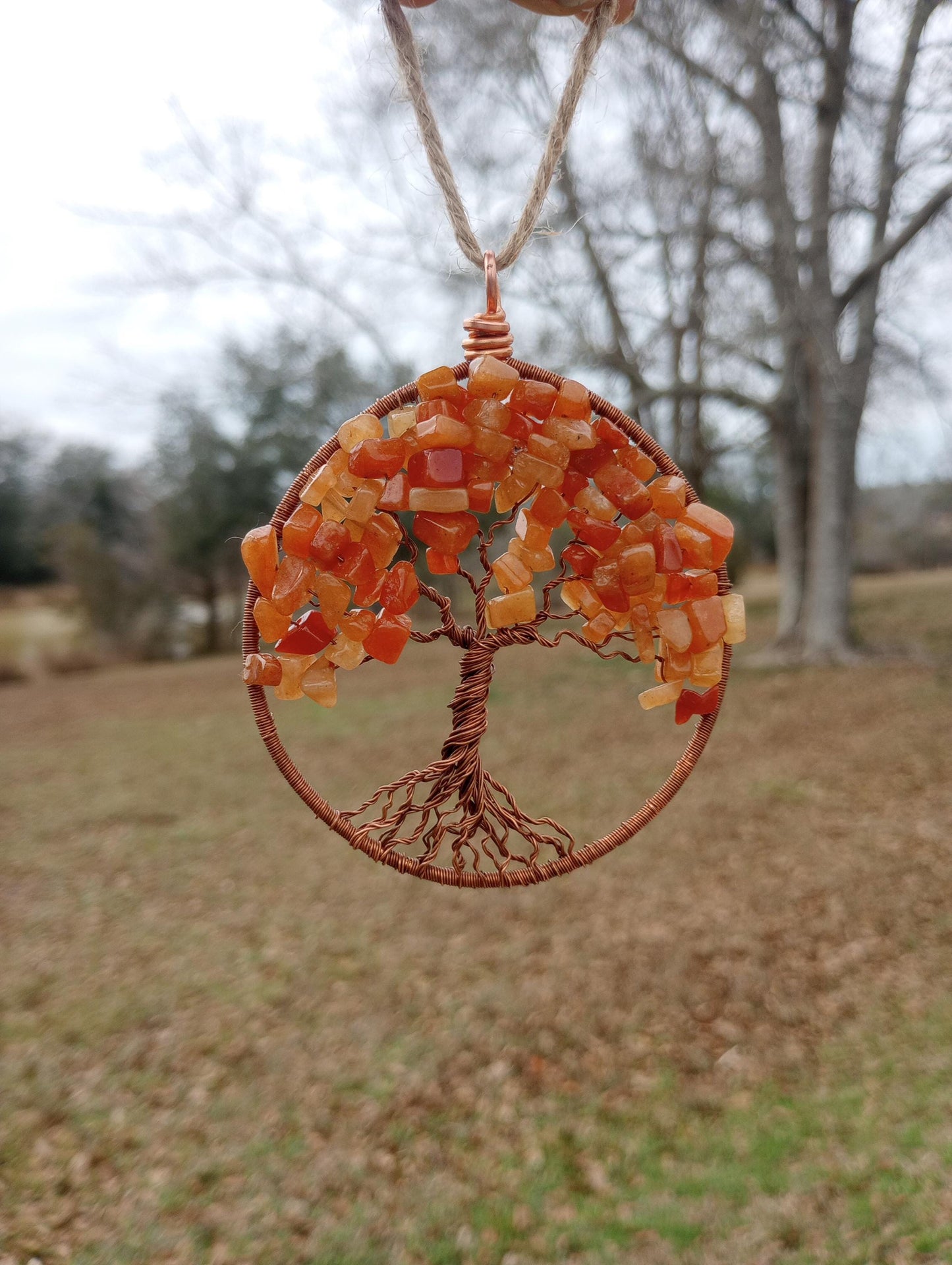 Orange aventurine tree of life beaded suncatcher